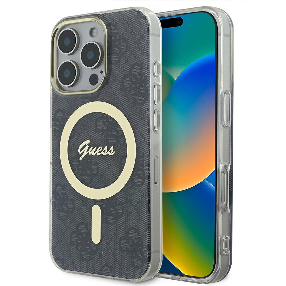 iPhone 16 Pro Max Kılıf Guess Orjinal Lisanslı Magsafe Şarj Özellikli Yazı Logolu 4G Desenli Kılıf