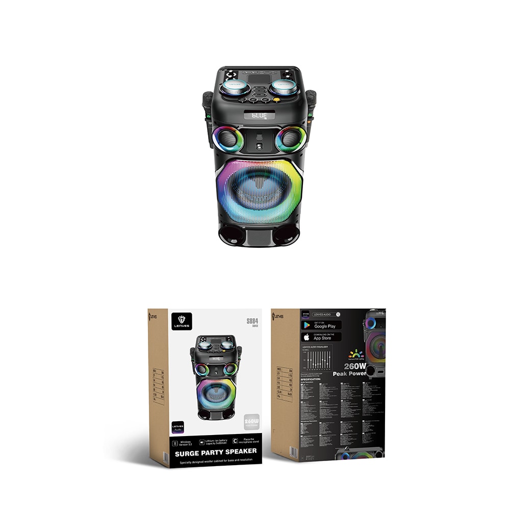 Lenyes S884 RGB Işıklı Çift Mikrofonlu Kablosuz TWS Bluetooth Speaker Hoparlör v5.3