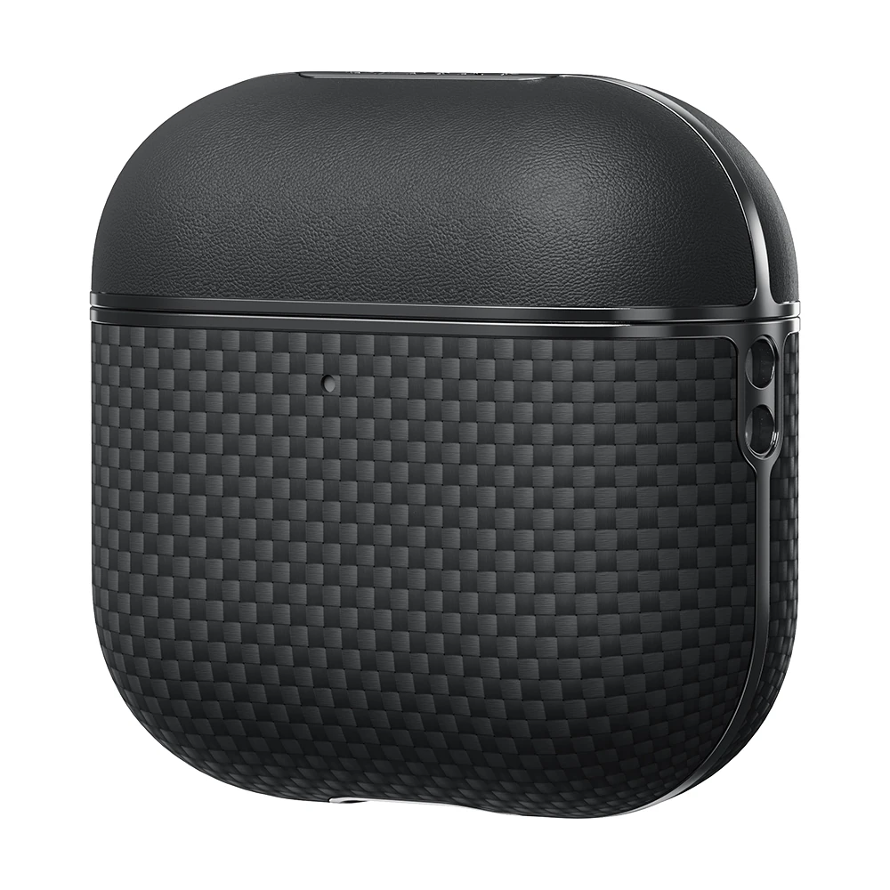 Apple Airpods 4 Kılıf 1500D Aramid Fiber Pitaka Ultra-Slim Classic Serisi Black-Grey Twill Kapak