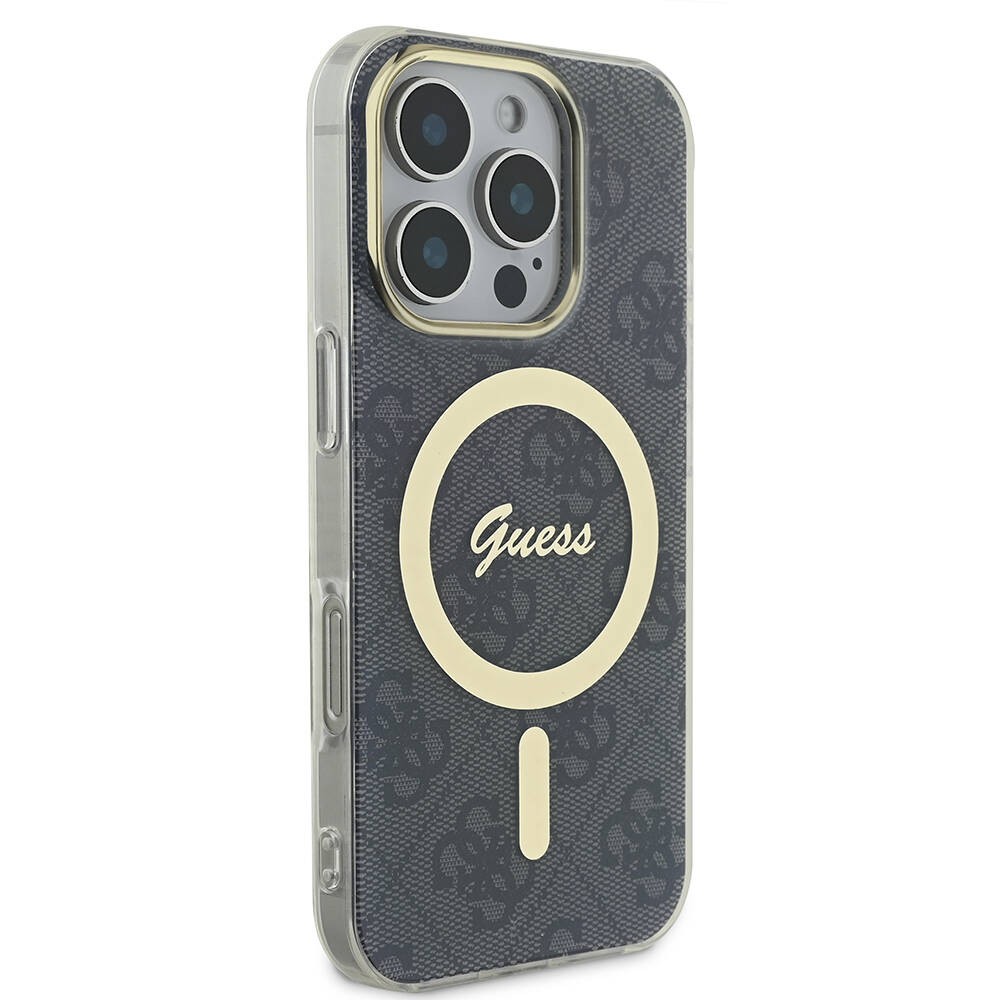 iPhone 16 Pro Max Kılıf Guess Orjinal Lisanslı Magsafe Şarj Özellikli Yazı Logolu 4G Desenli Kılıf