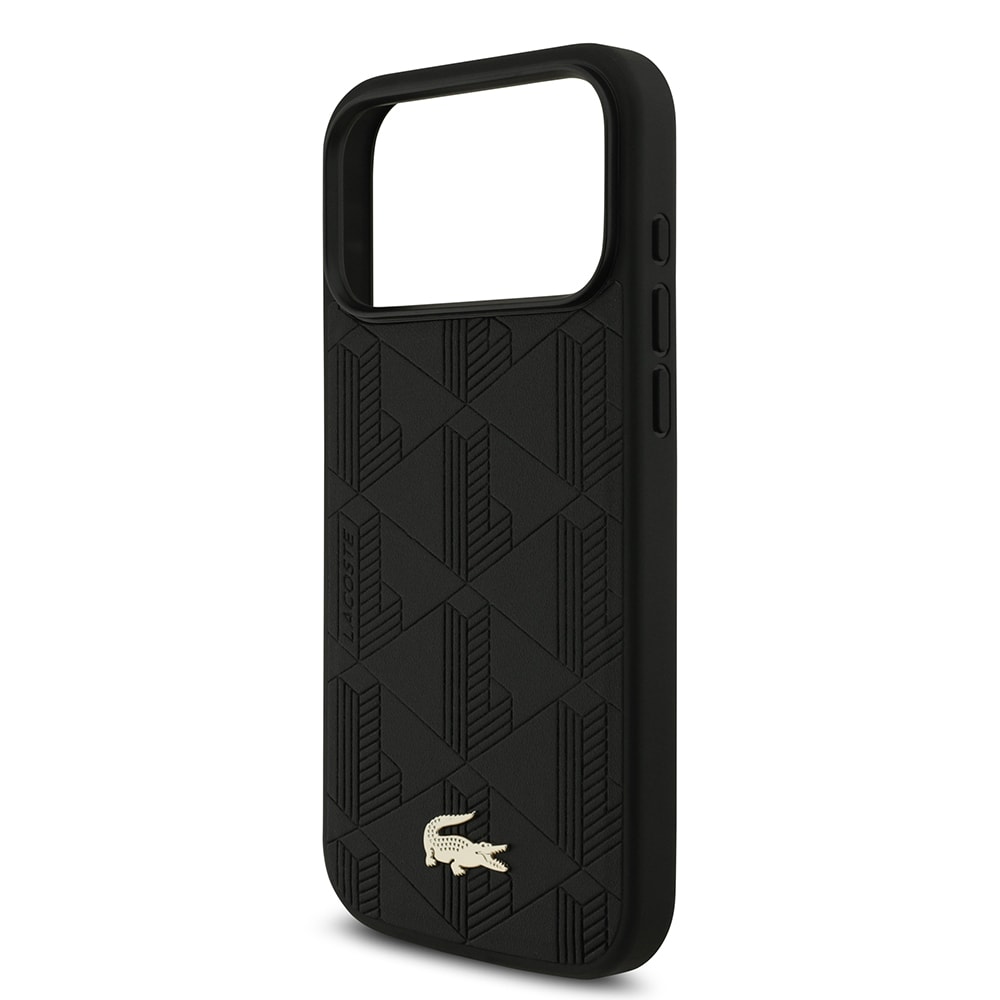 Apple iPhone 17 Pro Max Kılıf Lacoste Orjinal Lisanslı M-safe Şarj Özellikli PU Deri Tasarımlı Karışık Monogram Desenli Kapak