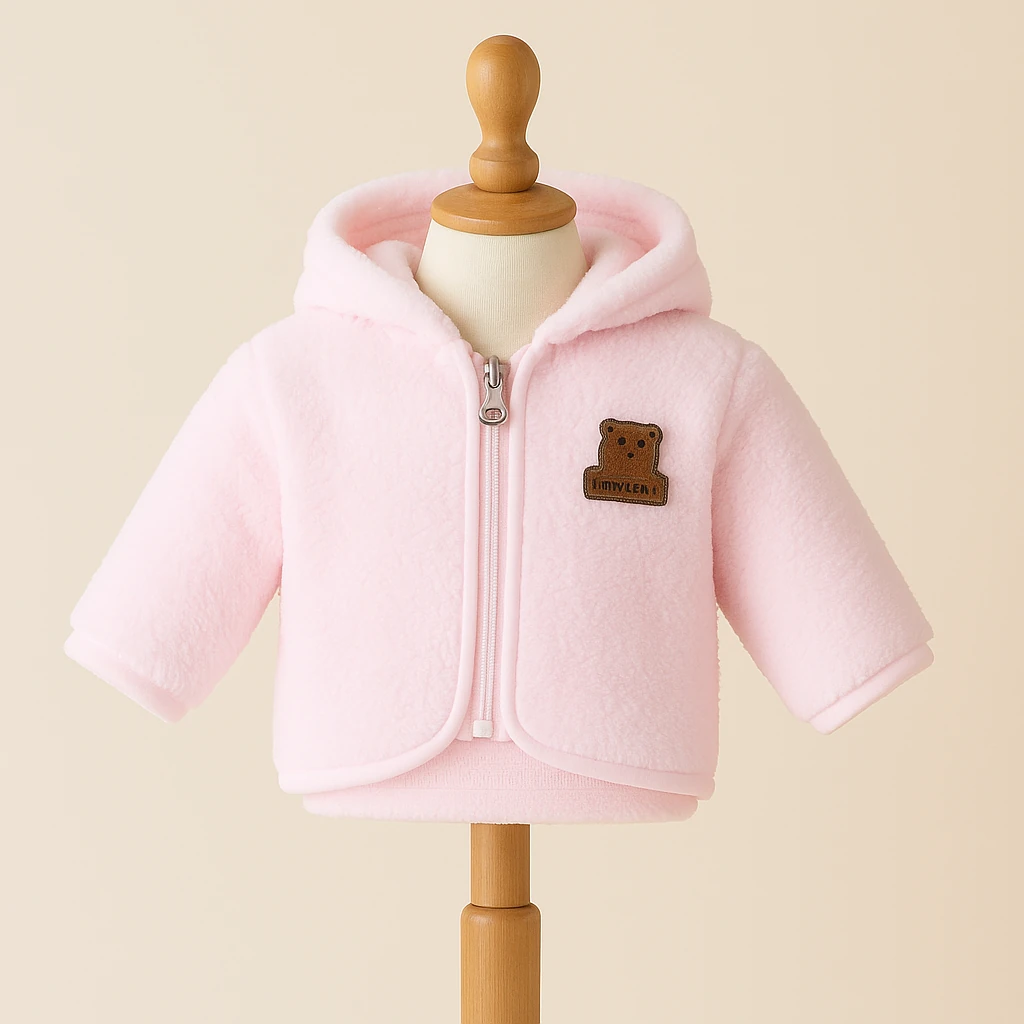 Peluş Kapüşonlu Polar Bebek Ceket - Beyaz