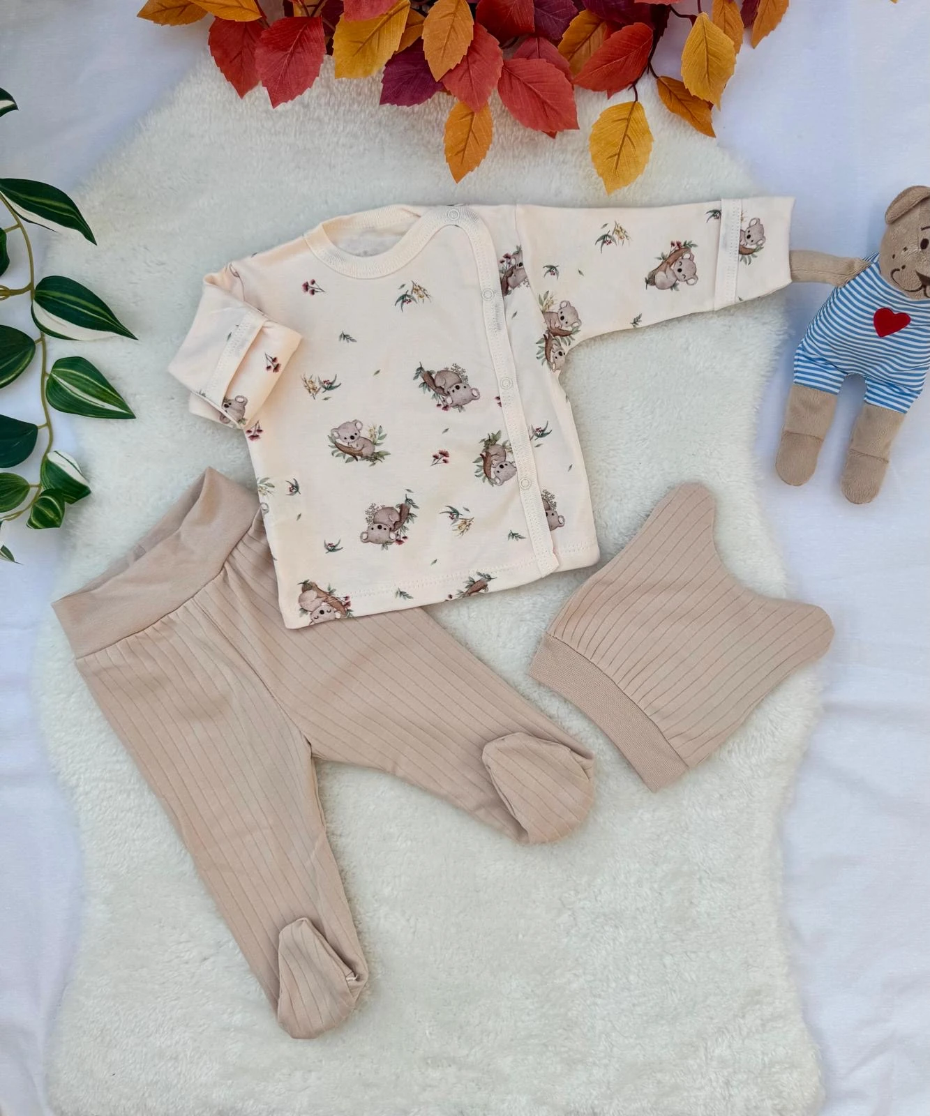 3’lü Bebek Hastane Çıkış Seti – Koala Desenli