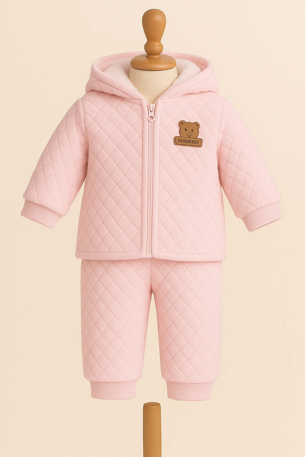 Peluş Kapüşonlu Polar Bebek Takımı - Pembe