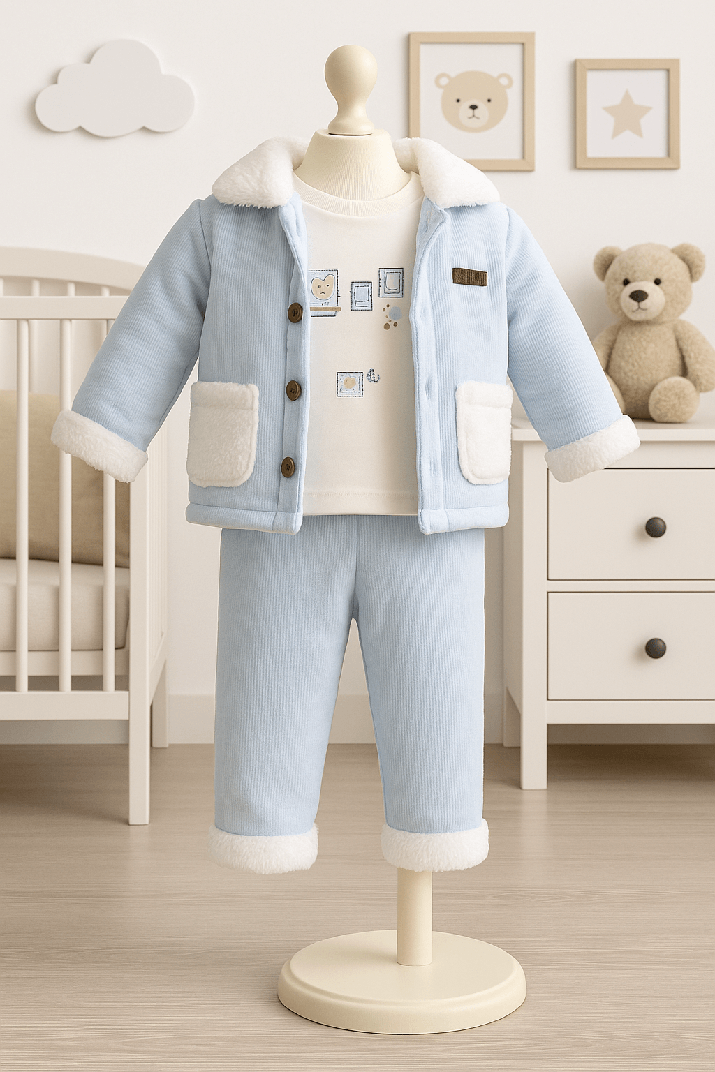 %100 Pamuk Bebek 3’lü Kışlık Takım - Mavi