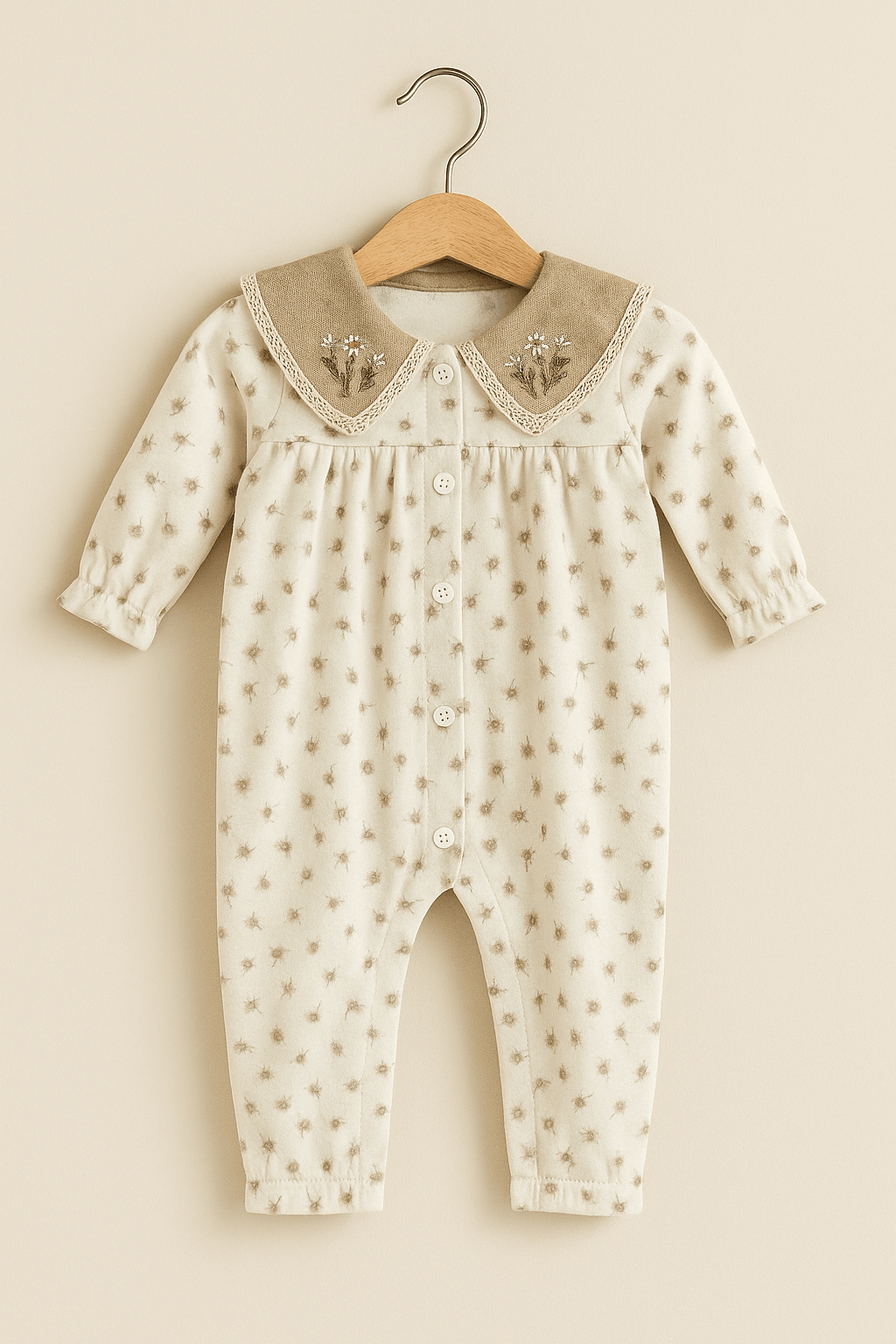 Kız Bebek Tulum – Nakışlı Yaka - Krem