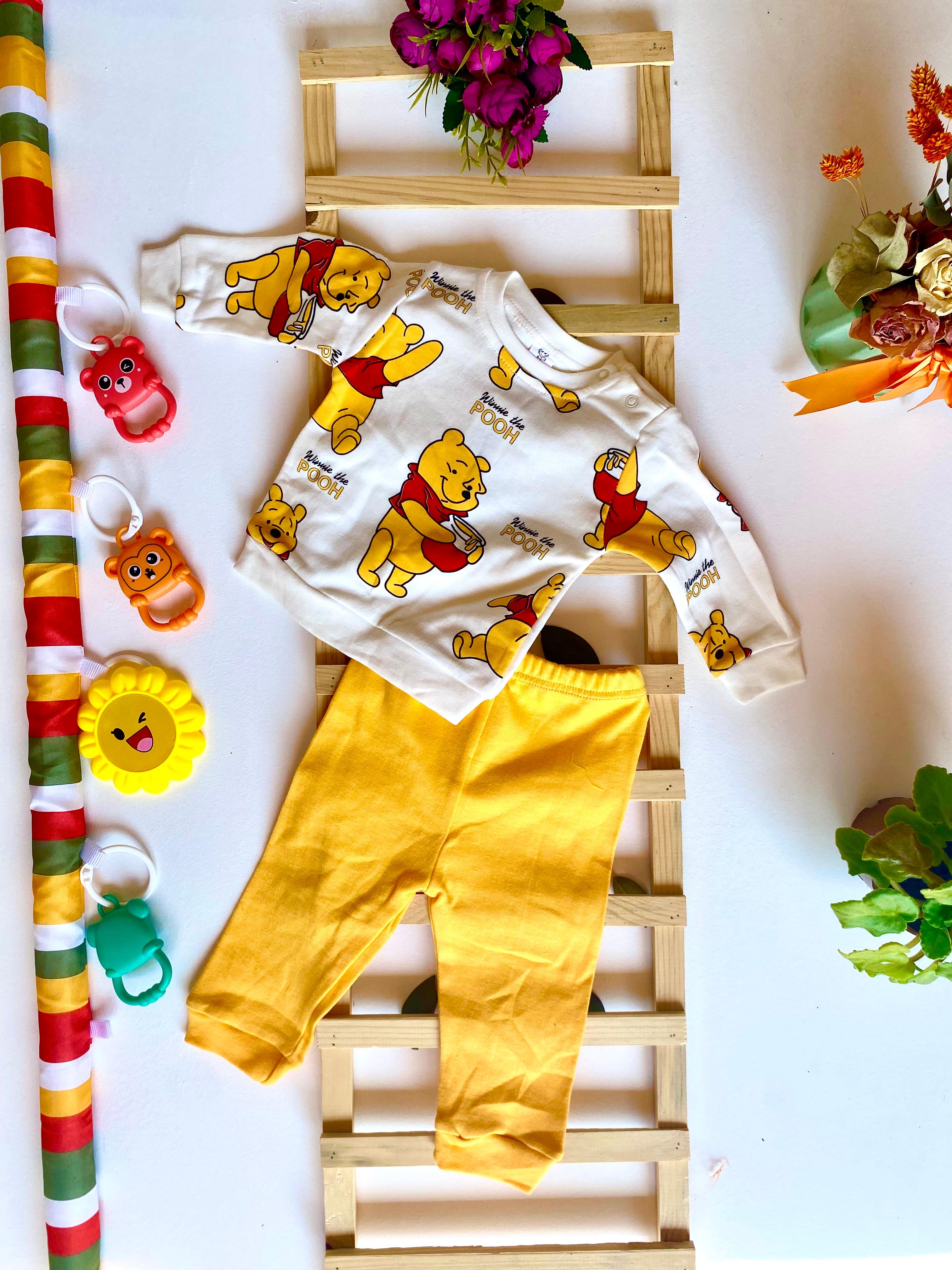 %100 Pamuk Winnie The Pooh Bebek Pijama Takımı - Sarı