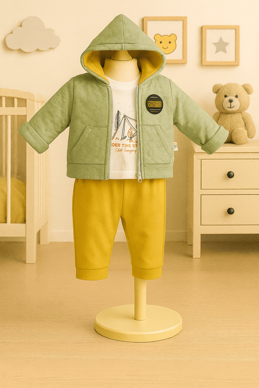 %100 Pamuk 3’lü Erkek Bebek Takımı - Su Yeşili