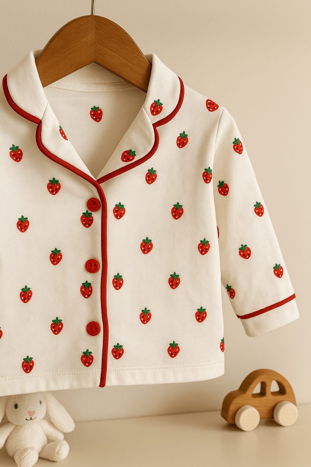 %100 Pamuk Çilek Desenli Bebek Pijama Takımı