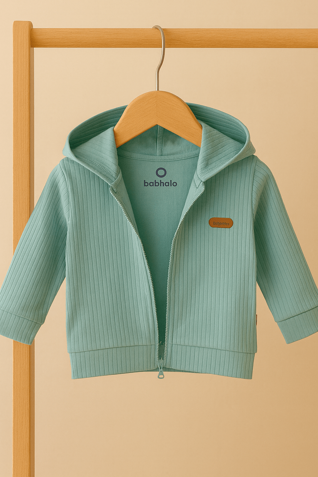 %100 Pamuk Ribana Kapüşonlu Fermuarlı Bebek Hırkası