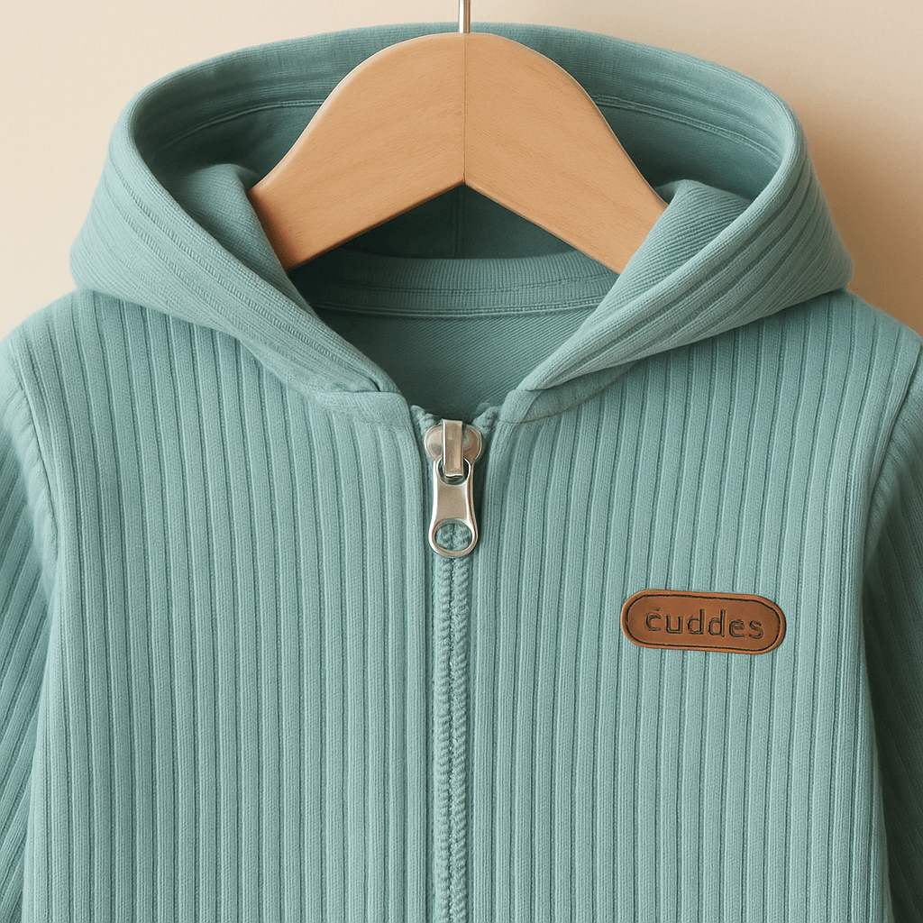 %100 Pamuk Ribana Kapüşonlu Fermuarlı Bebek Hırkası