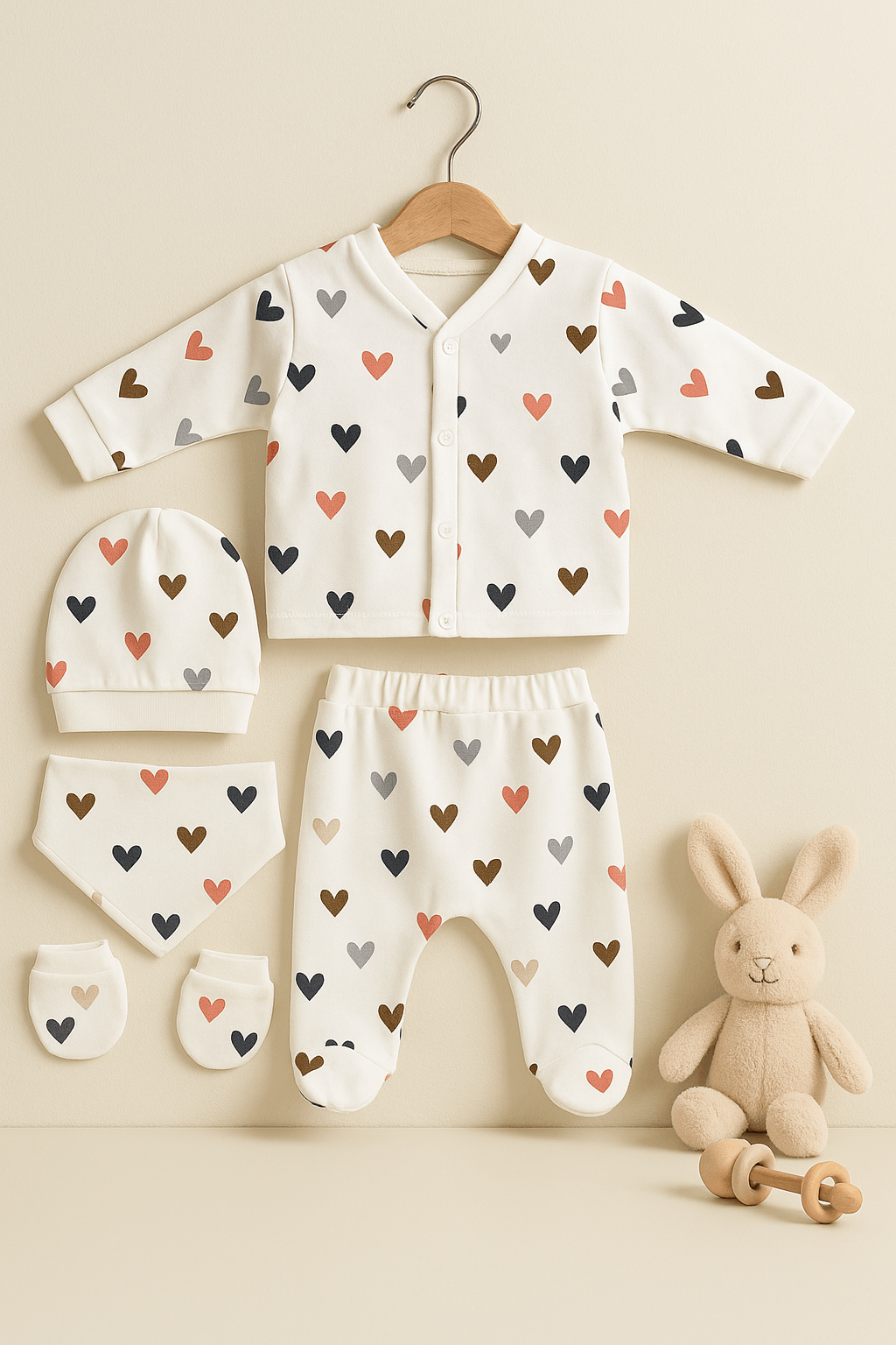 %100 Organik Pamuk 5’li Bebek Hastane Çıkışı - Kalp