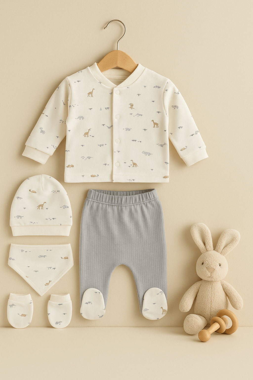 %100 Organik Pamuk 5’li Bebek Hastane Çıkışı Takımı