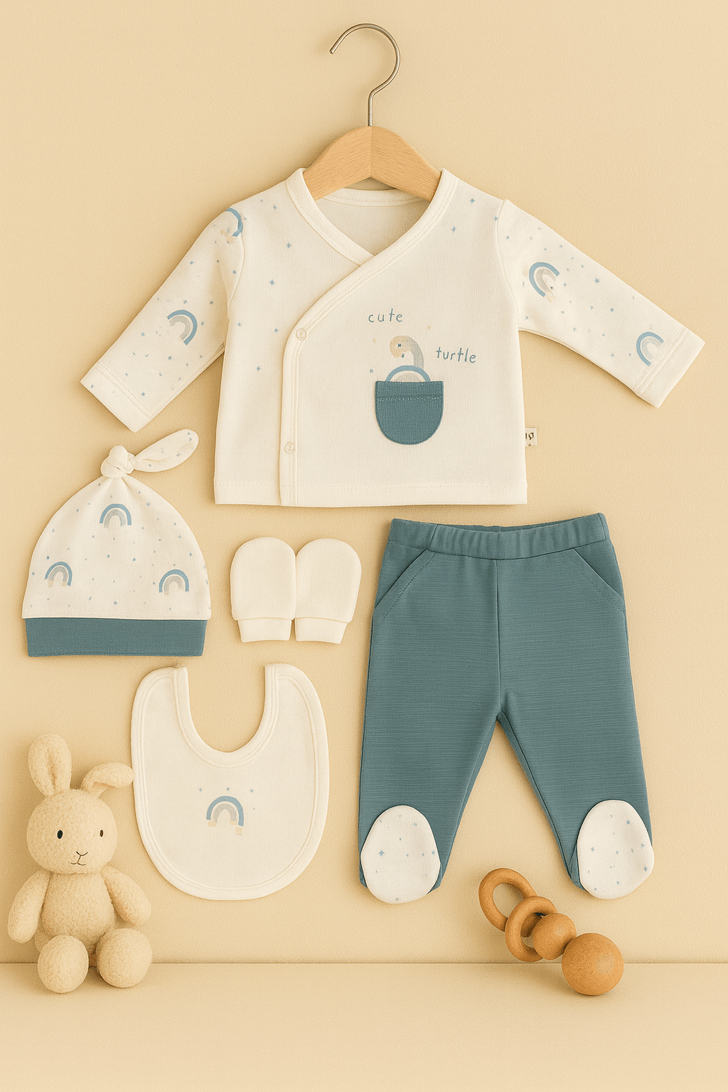 %100 Organik Pamuk 5’li Bebek Hastane Çıkışı Takımı - Cute