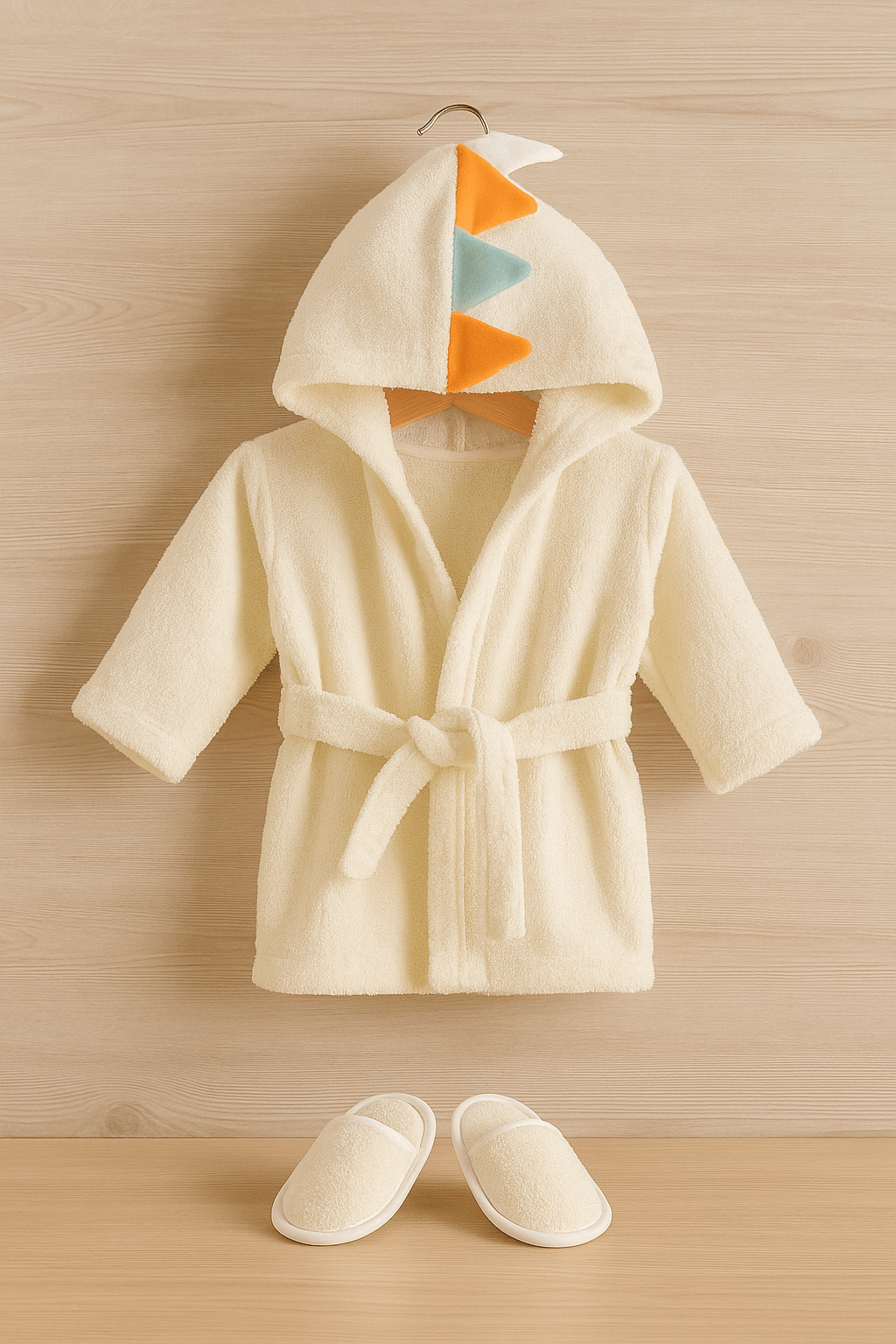 %100 Pamuk Bebek Bornozu ve Terlik Seti - Beyaz