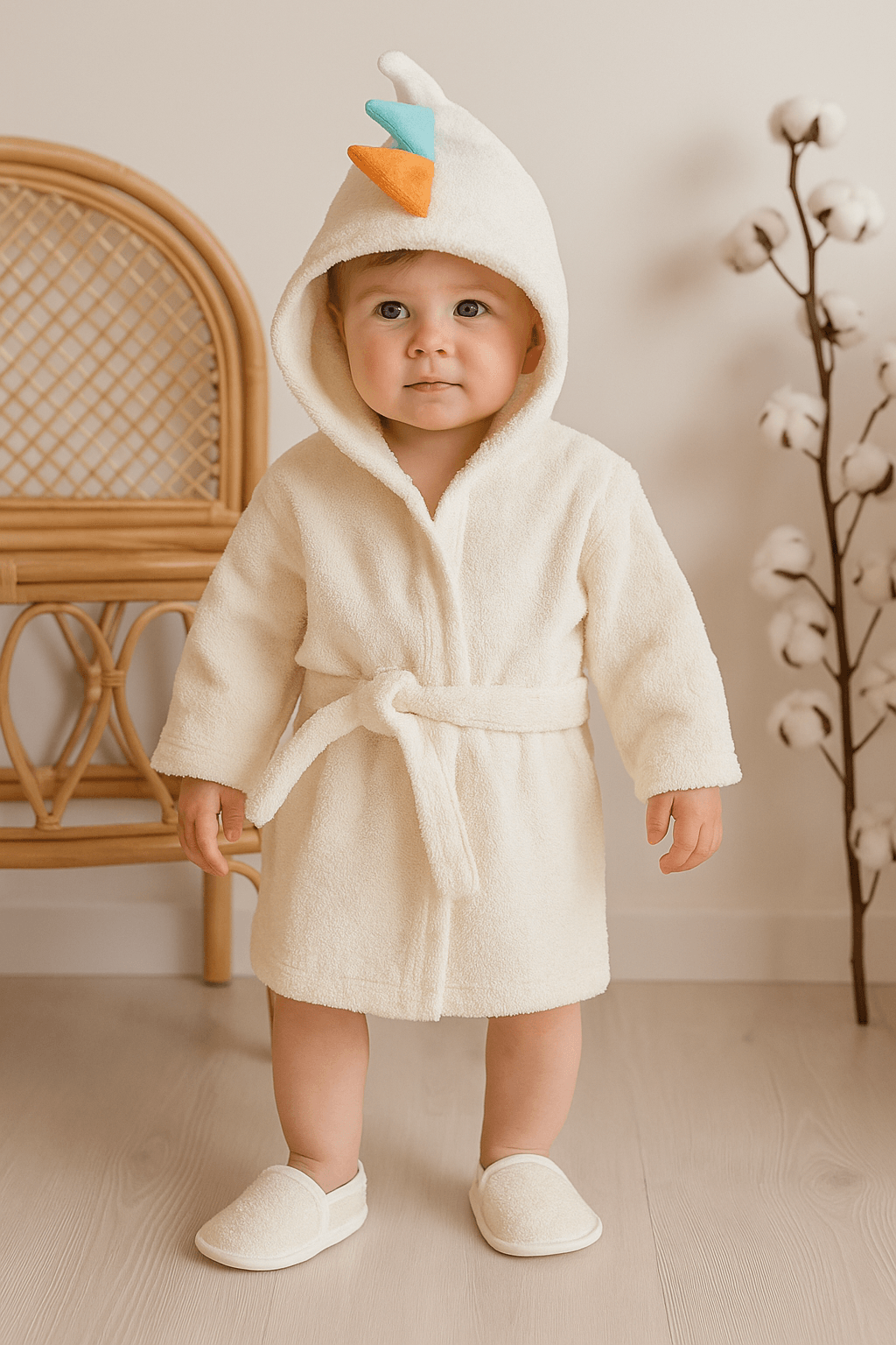 %100 Pamuk Bebek Bornozu ve Terlik Seti