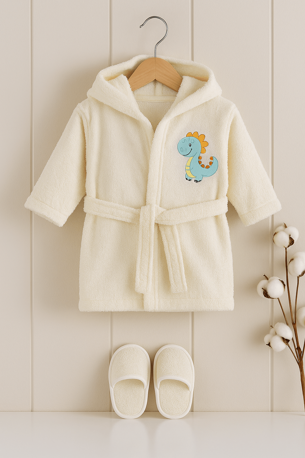 %100 Pamuk Bebek Bornozu ve Terlik Seti