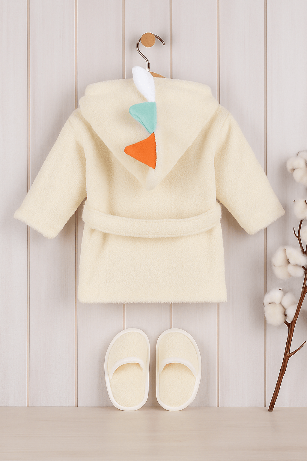 %100 Pamuk Bebek Bornozu ve Terlik Seti