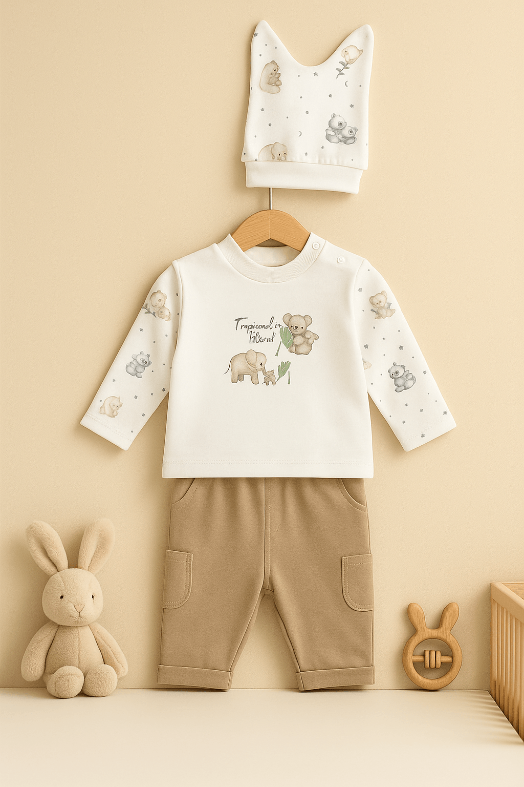 %100 Organik Pamuk 3’lü Bebek Takımı - Fil