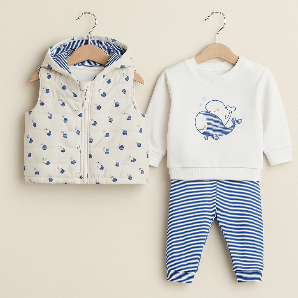 %100 Organik Pamuk 3’lü Bebek Takımı - Mavi