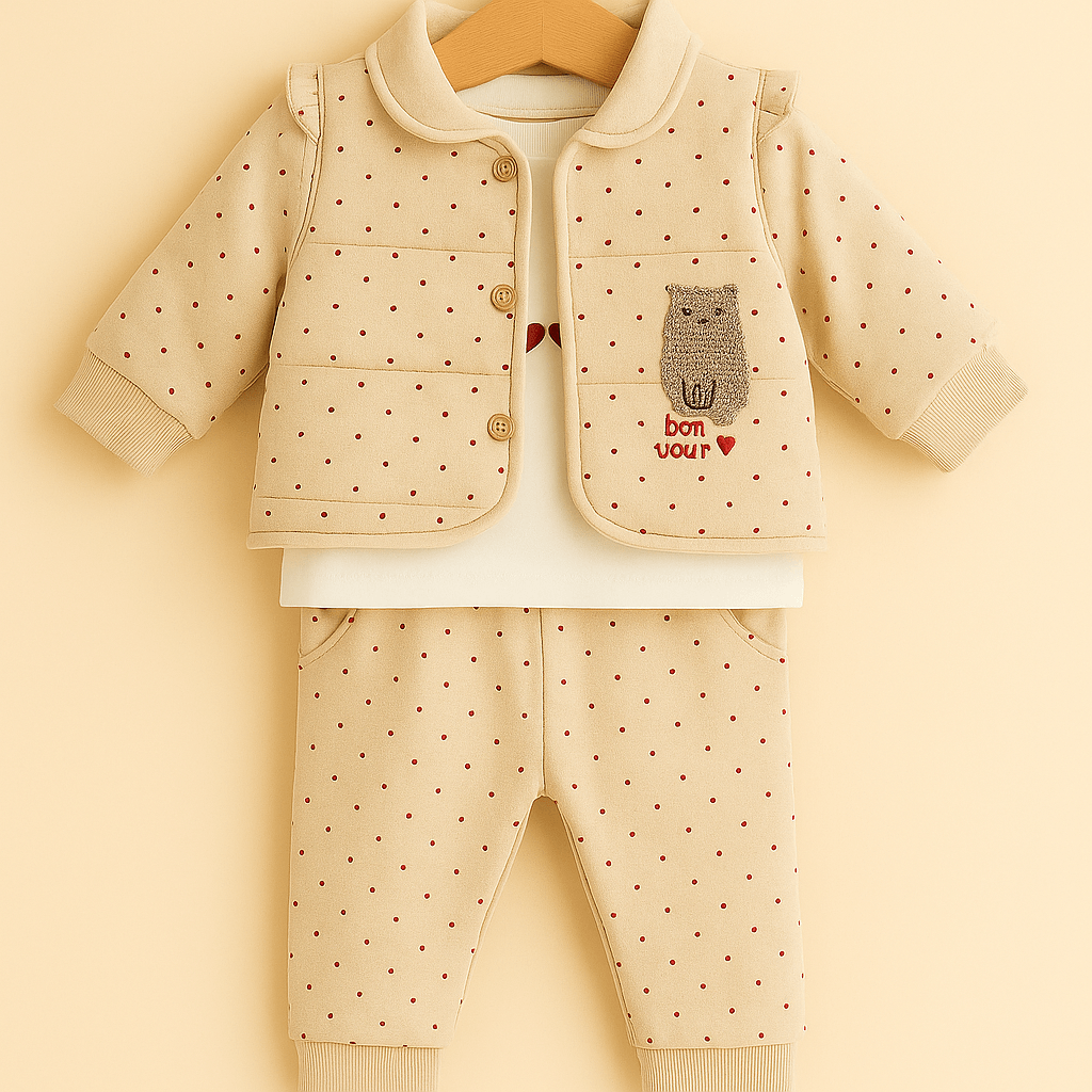 %100 Pamuk 3’lü Kışlık Kız Bebek Takımı