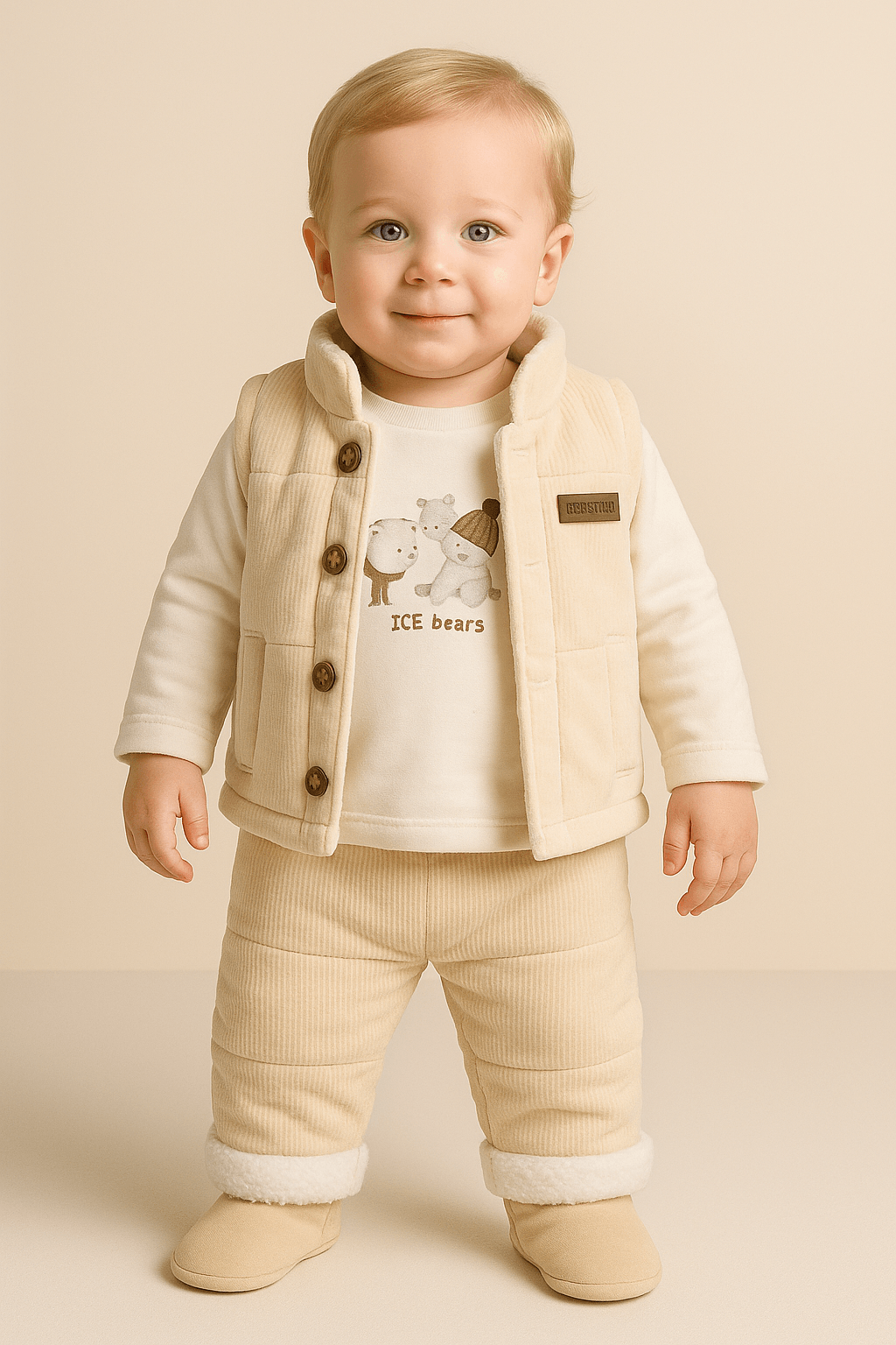 %100 Pamuk 3’lü Kışlık Bebek Yelek Takımı