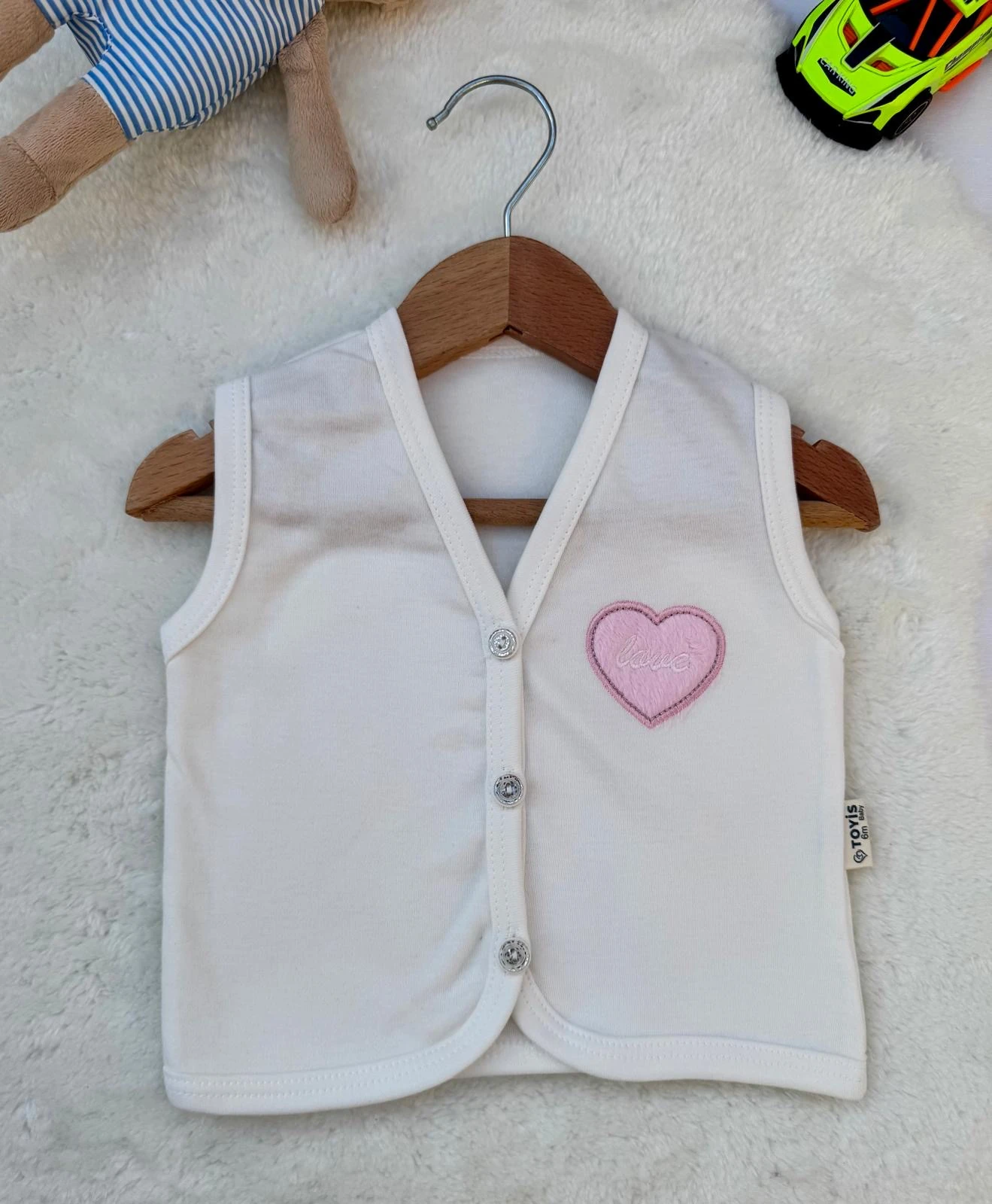 Bebek %100 Pamuk Nakışlı Yelek - Beyaz