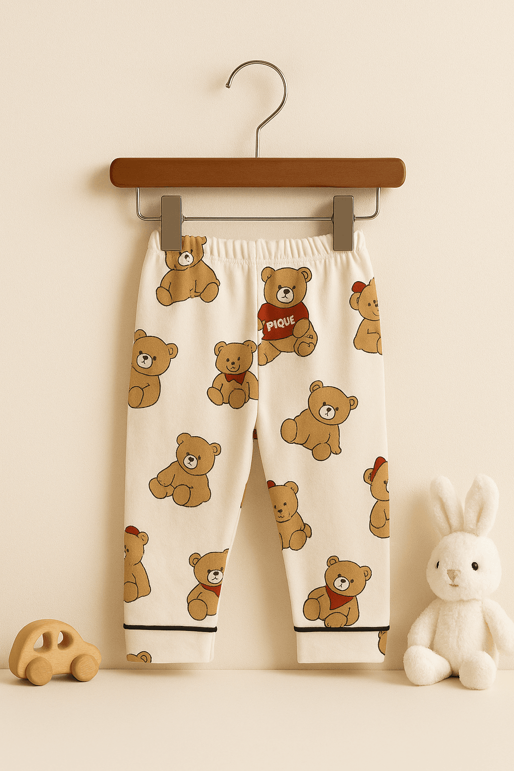 %100 Pamuk Ayı Desenli Bebek Pijama Takımı