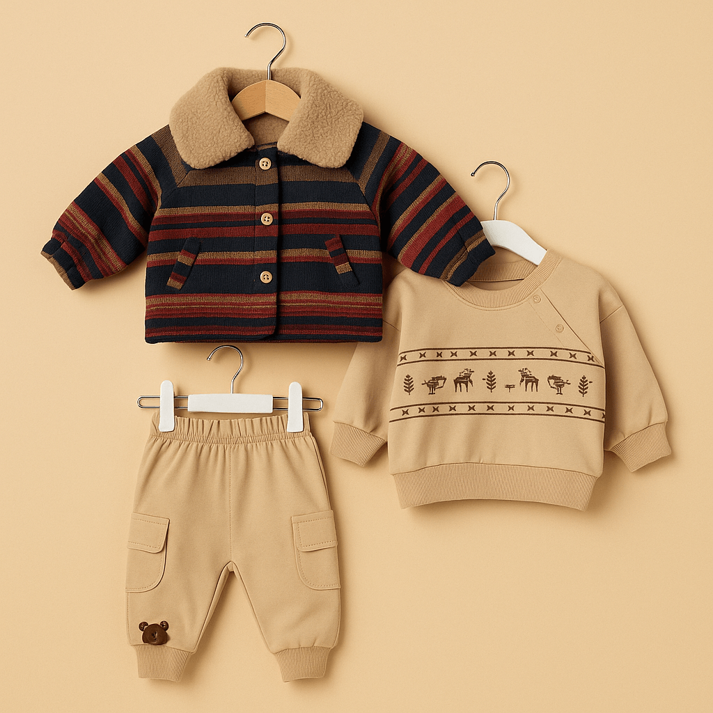 %100 Pamuk 3’lü Polarlı Erkek Bebek Takımı