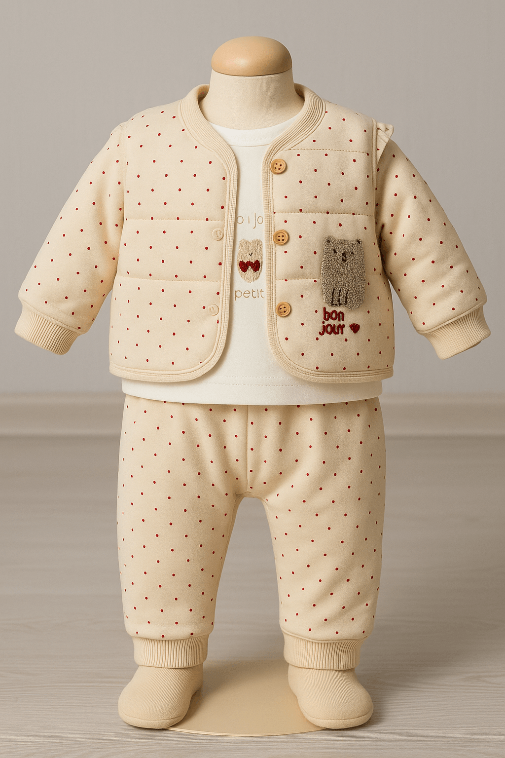 %100 Pamuk 3’lü Kışlık Kız Bebek Takımı