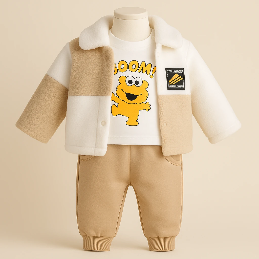 3’lü Peluş Bebek Takımı - Pamuklu - Ekru