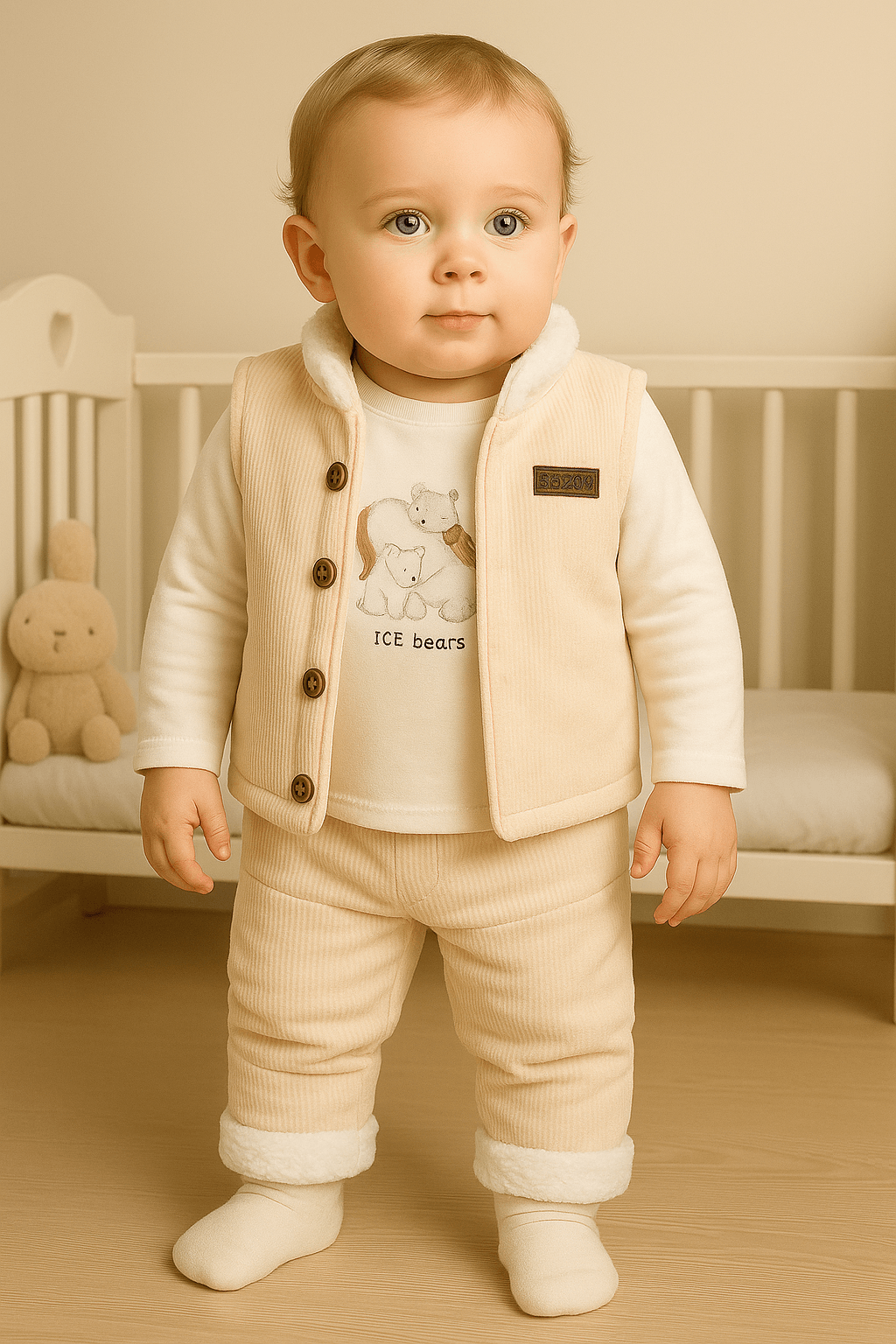 %100 Pamuk 3’lü Kışlık Bebek Yelek Takımı