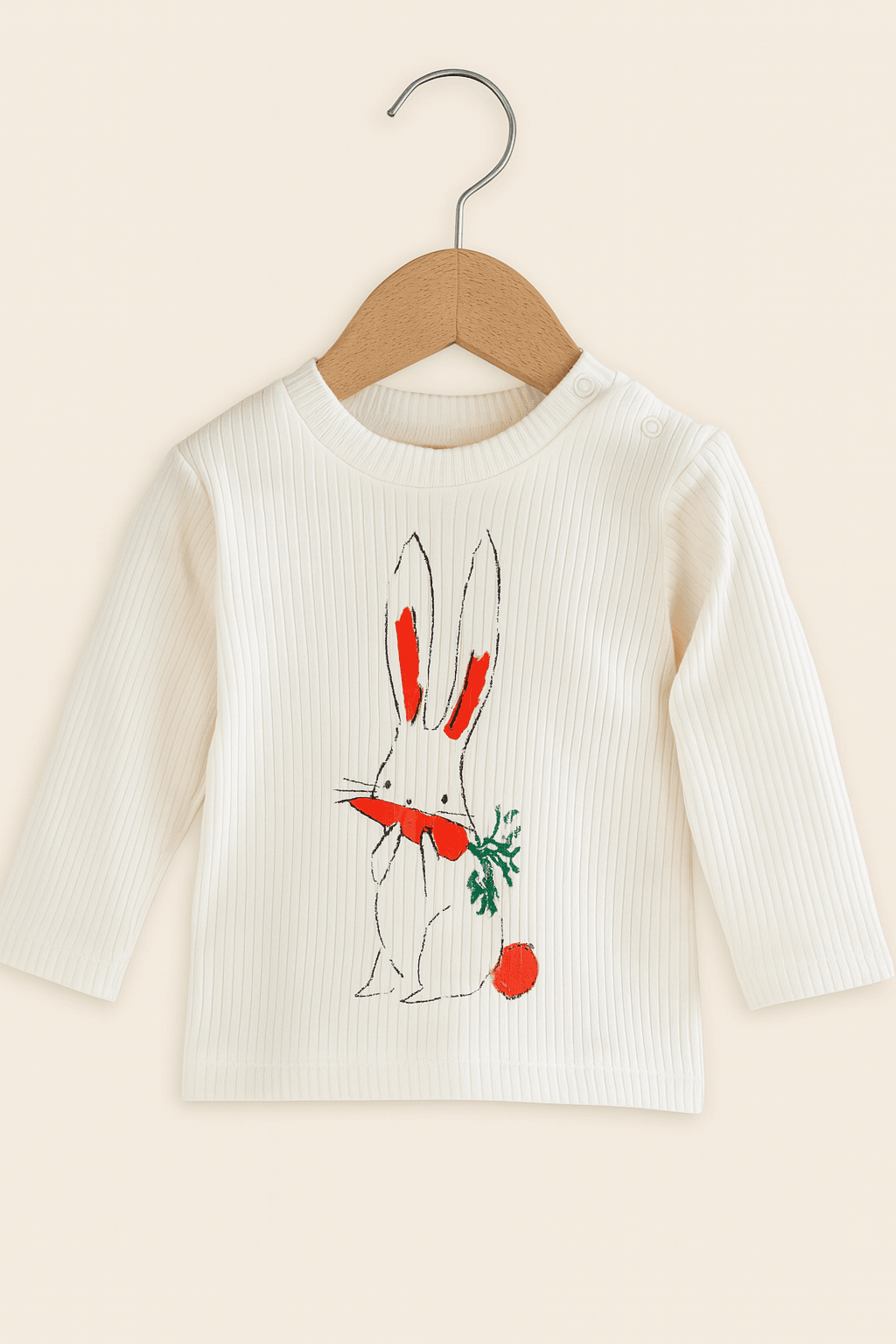 %100 Pamuk 3’lü Mevsimlik Unisex Günlük Bebek Takımı – Havuç Desenli Kapüşonlu Sweatshirt, Tavşan Baskılı Tişört, Cepli Pantolon