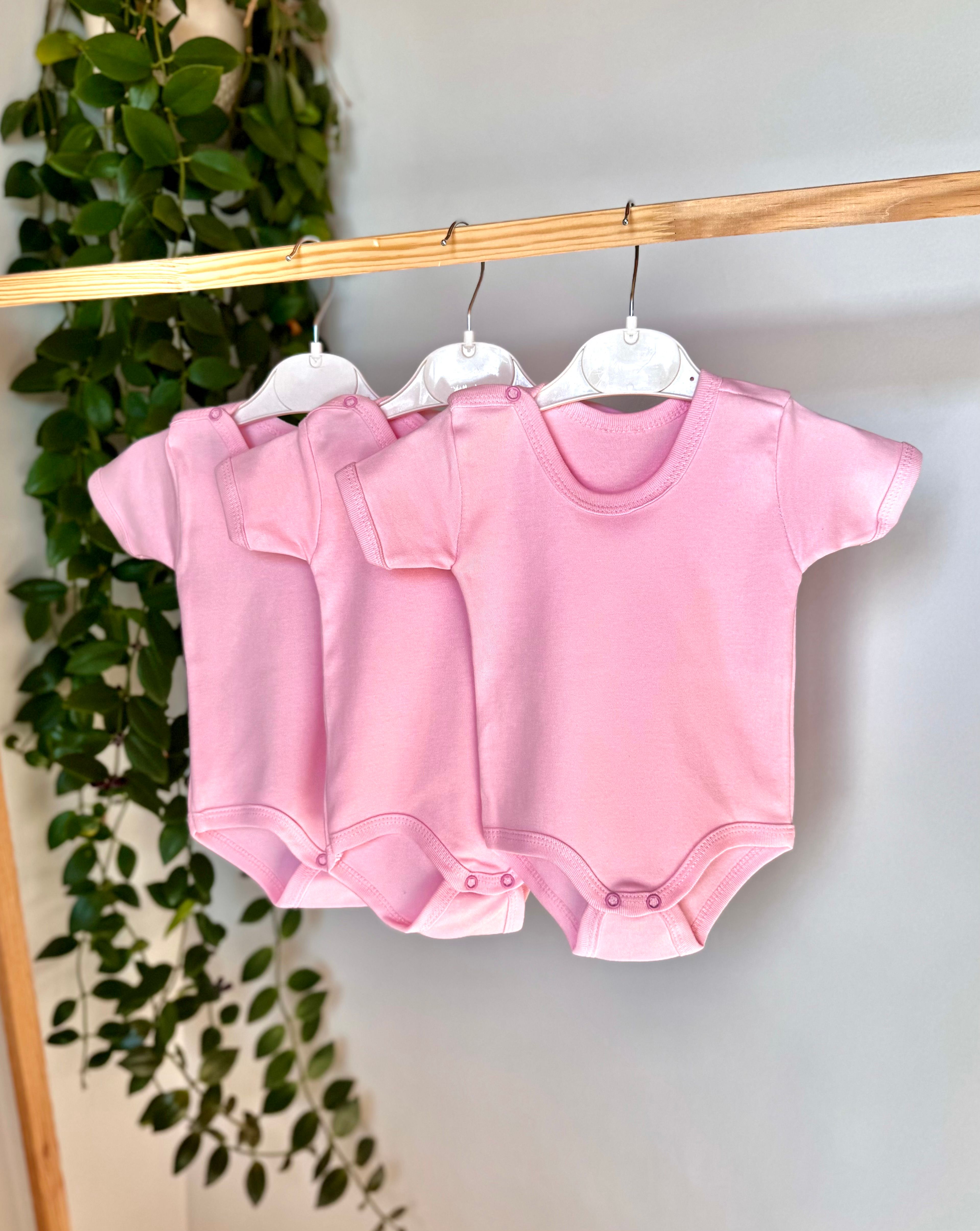 %100 Pamuk 3’lü Kısa Kollu Unisex Bebek Body Seti – Çıtçıtlı, Yazlık, Beyaz / Mavi / Pembe - Pembe