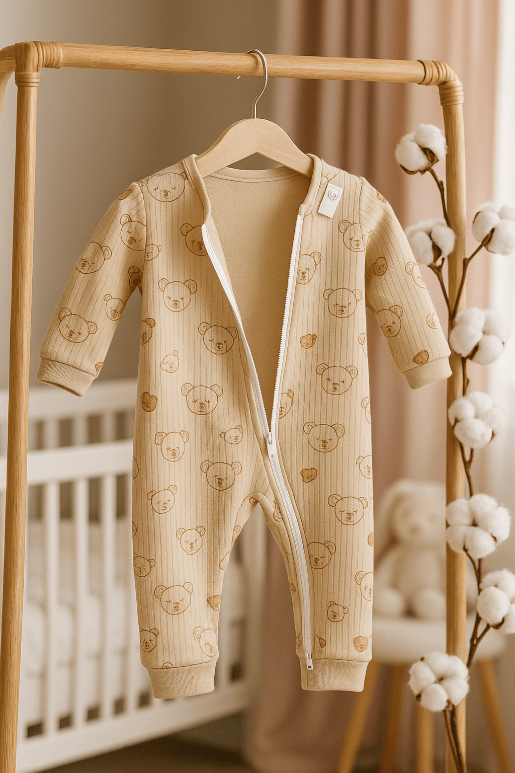 %100 Pamuk Fermuarlı Tulum - Krem