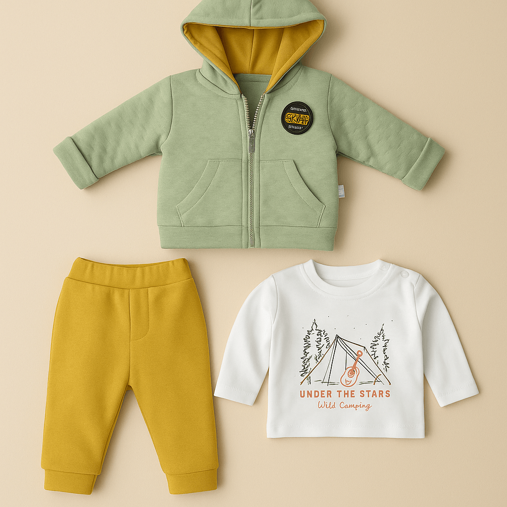 %100 Pamuk 3’lü Erkek Bebek Takımı