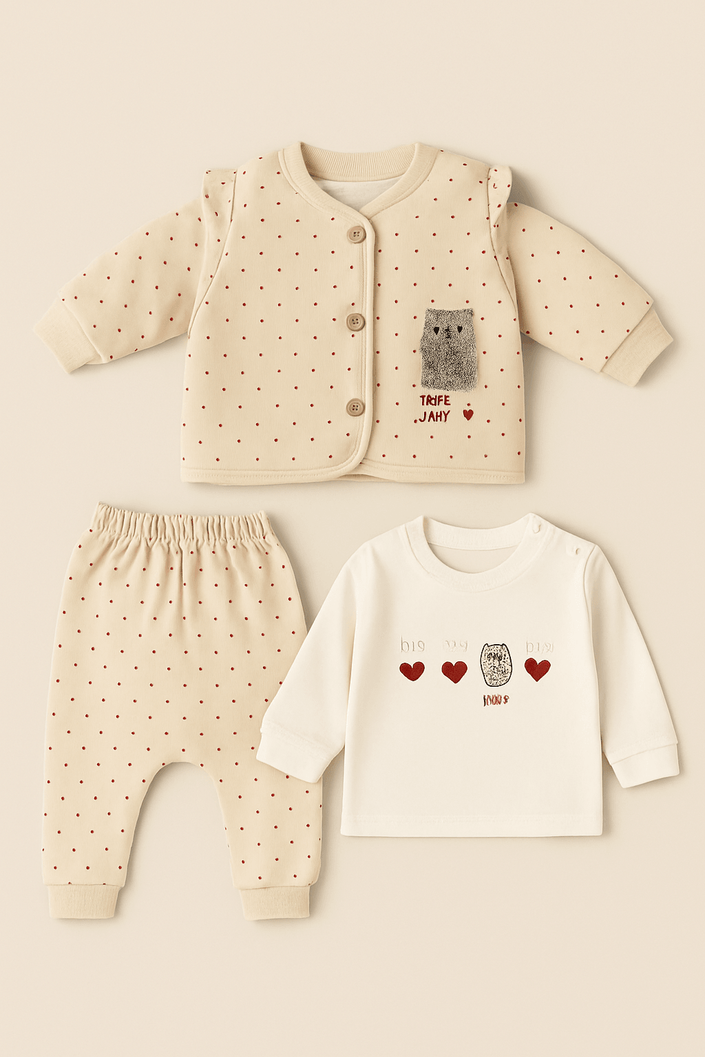 %100 Pamuk 3’lü Kışlık Kız Bebek Takımı