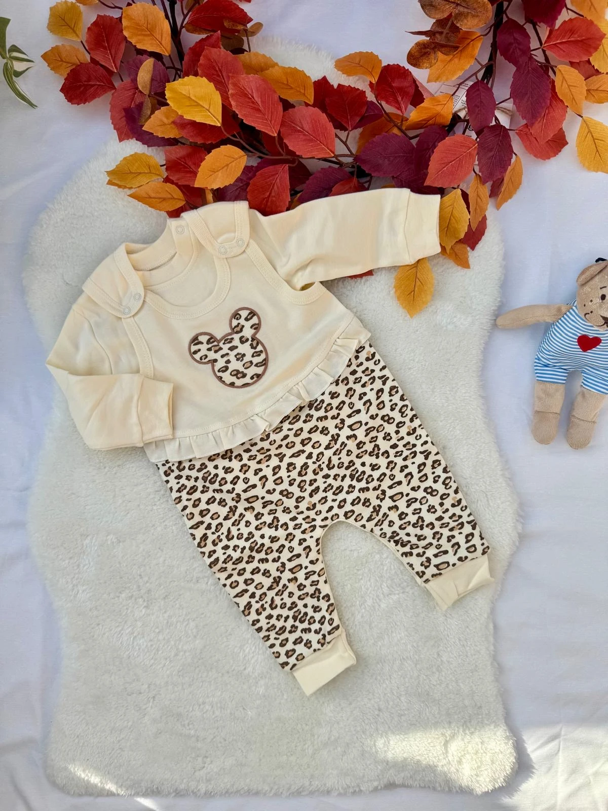 %100 Pamuk Badili Bebek Tulum - Leopar