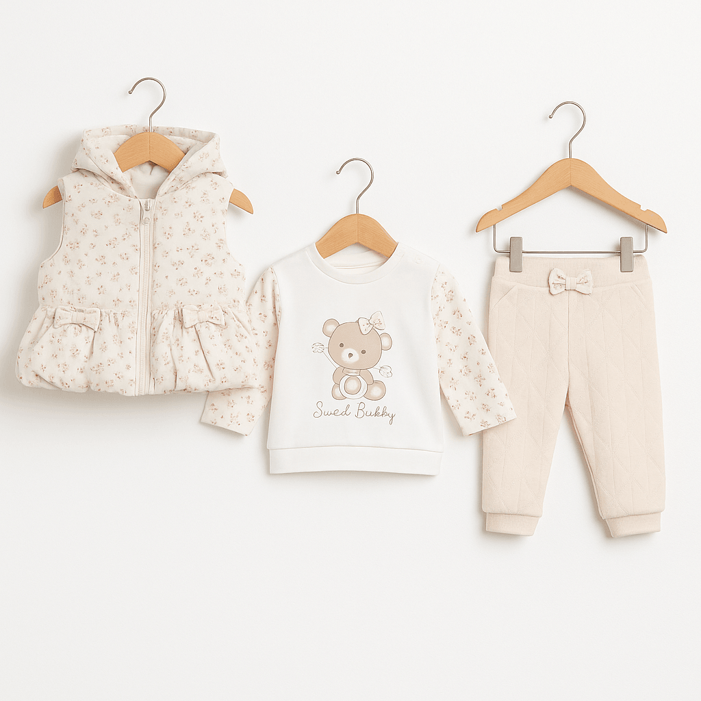 %100 Organik Pamuk 3’lü Bebek Takımı - Ekru