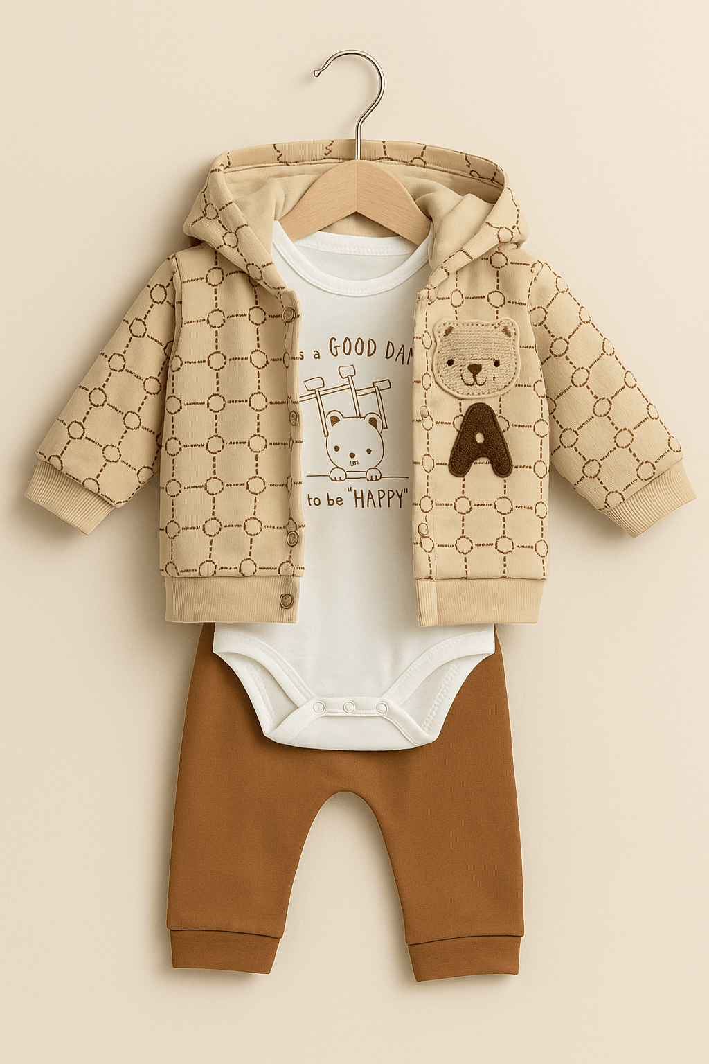 Erkek Bebek 3’lü Takım Kapüşonlü
