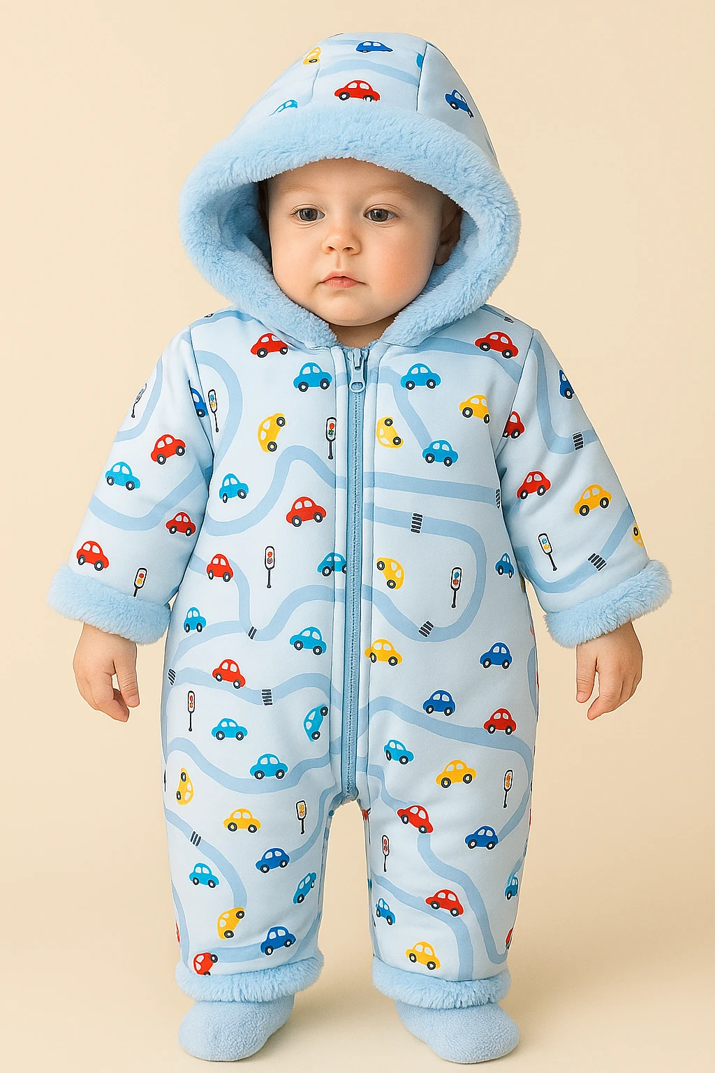 Peluş Bebek Tulum – Kapüşonlu - Mavi