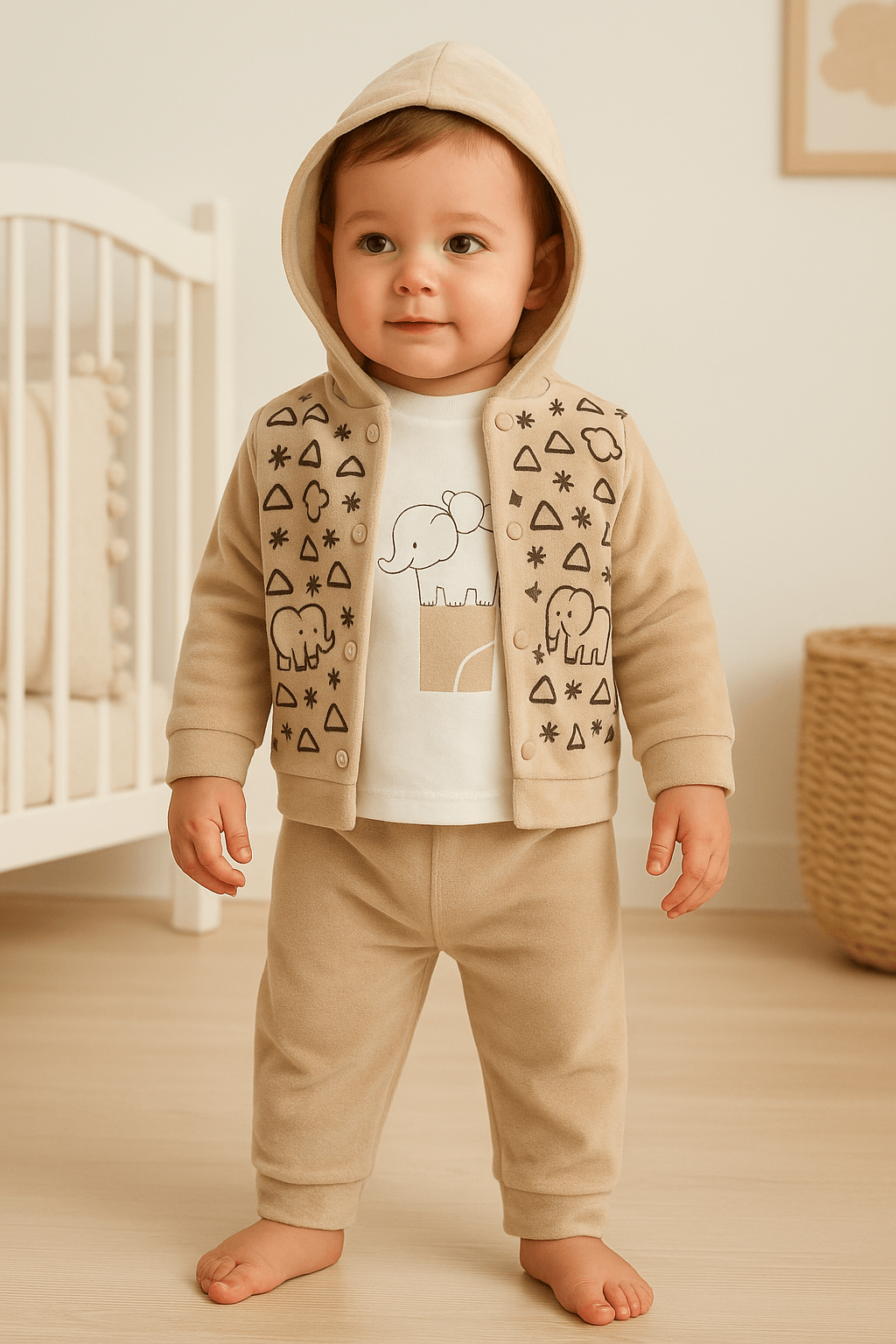 %100 Pamuk Unisex Bebek 3’lü Takım - Kahverengi