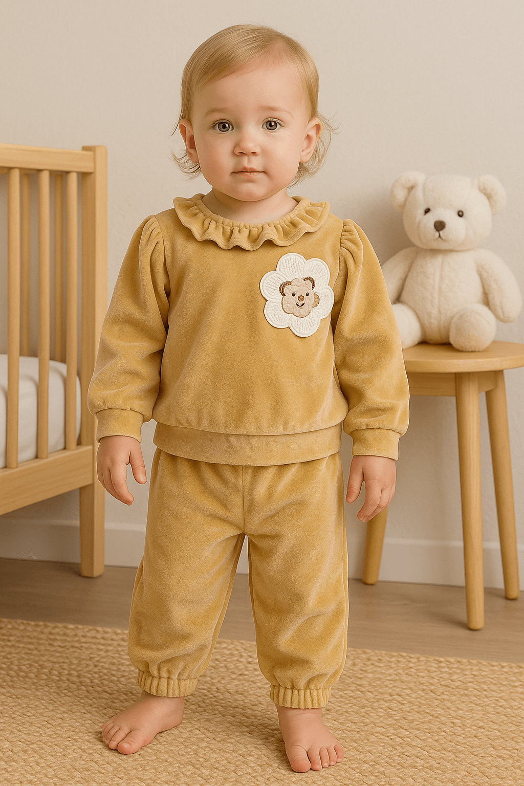 %100 Pamuk Kadife 2’li Kız Bebek Takımı