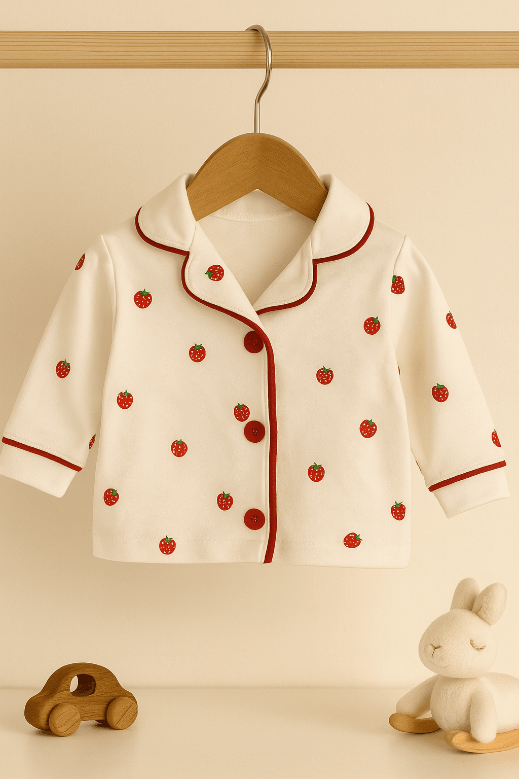 %100 Pamuk Çilek Desenli Bebek Pijama Takımı