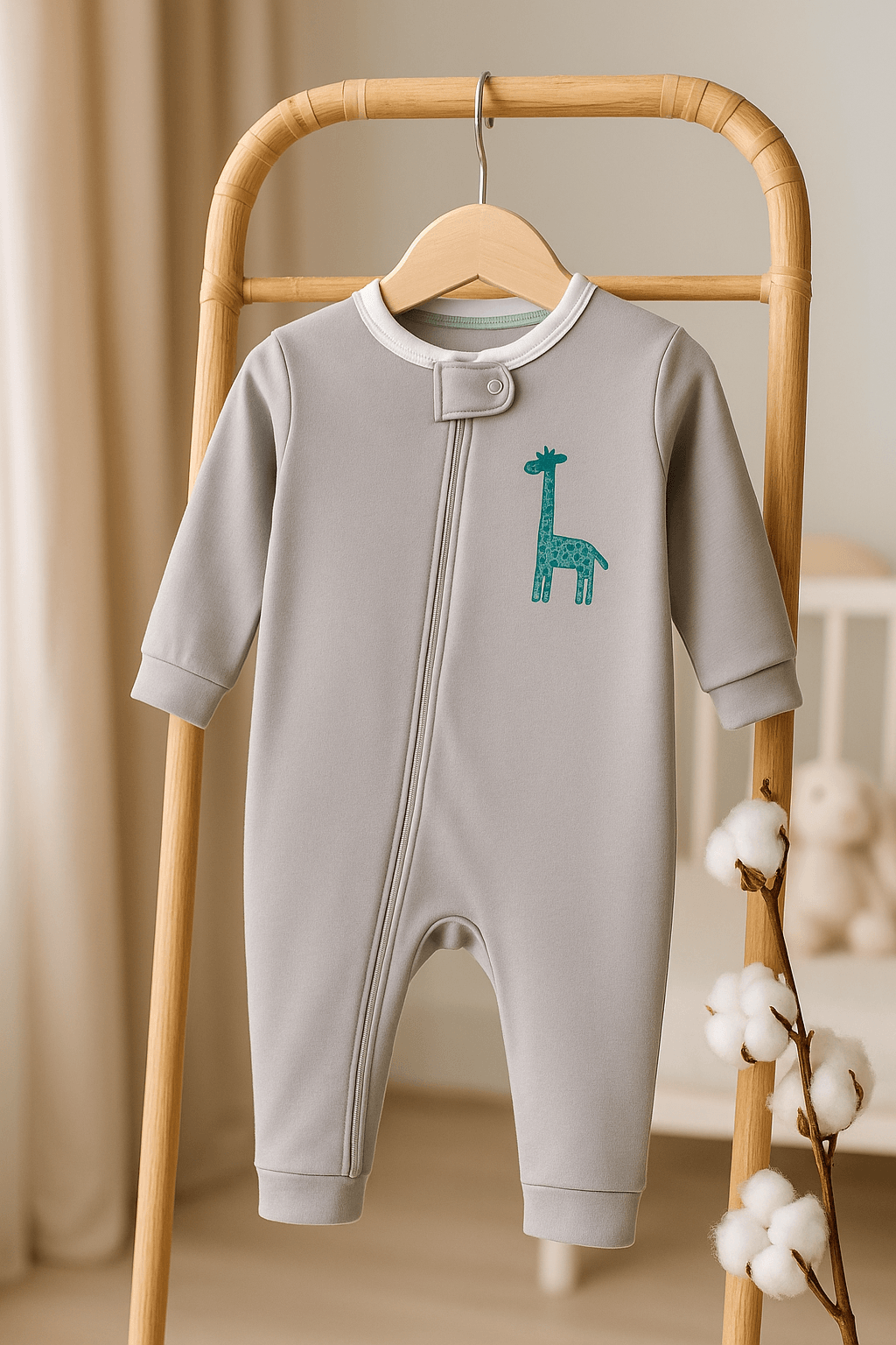 %100 Pamuk Fermuarlı Tulum - Gri Fil