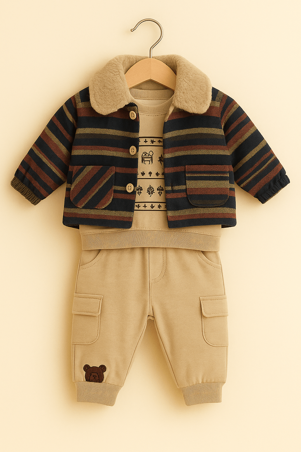 %100 Pamuk 3’lü Polarlı Erkek Bebek Takımı