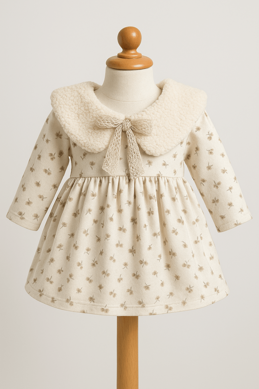 Kız Bebek Elbisesi – Çıkarılabilir Kürklü Yaka - Krem