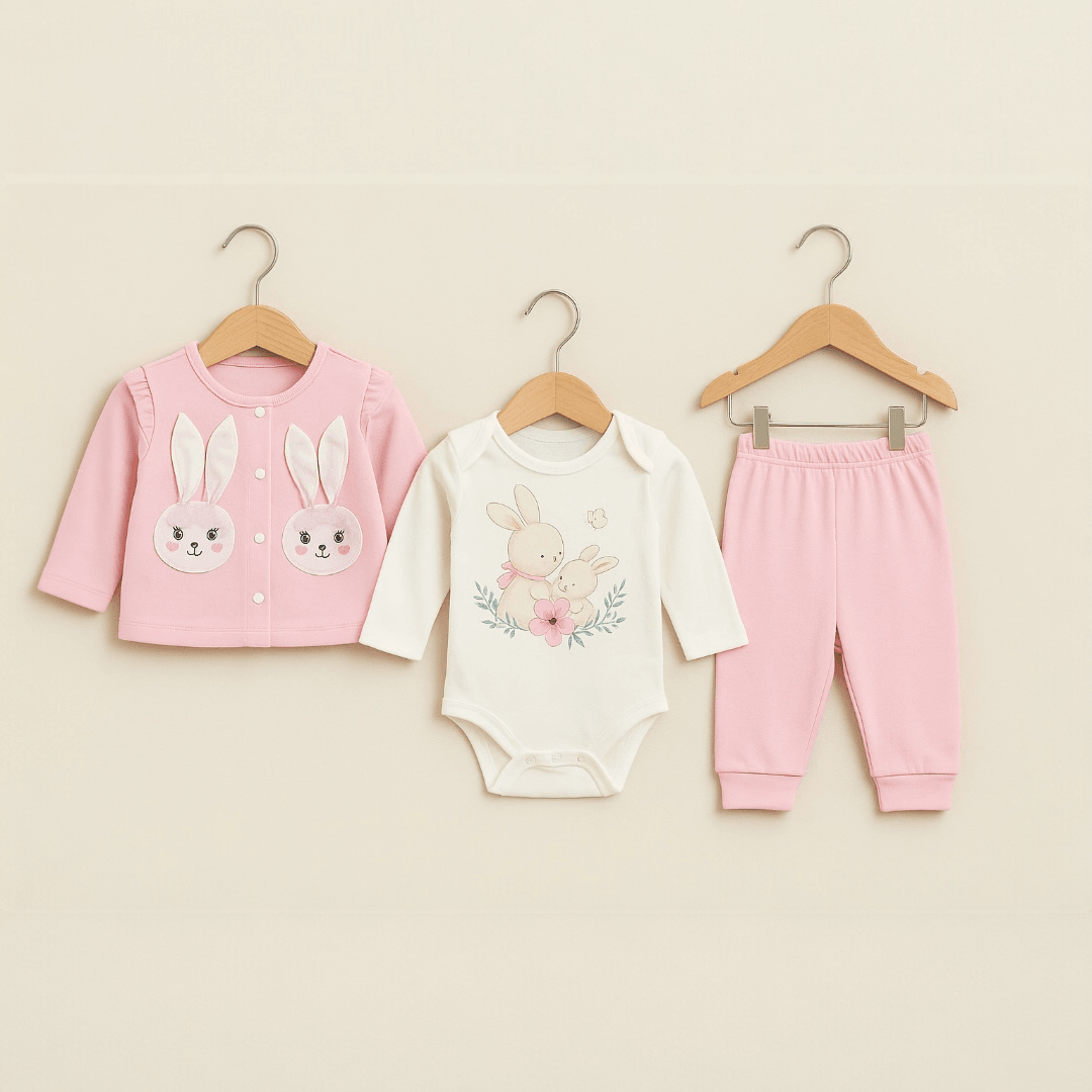 %100 Pamuk Kız Bebek 3’lü Takım - Pembe