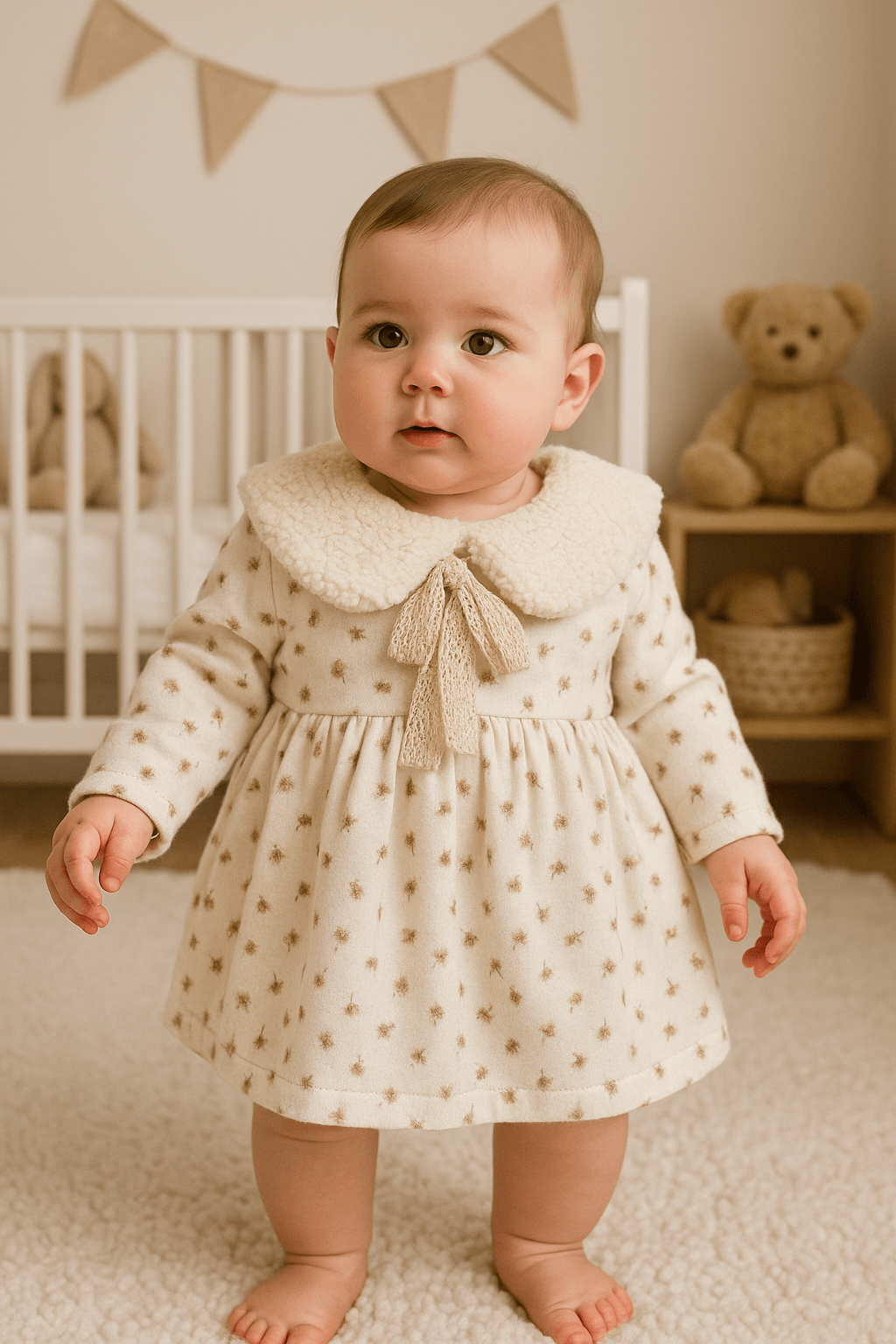 Kız Bebek Elbisesi – Çıkarılabilir Kürklü Yaka