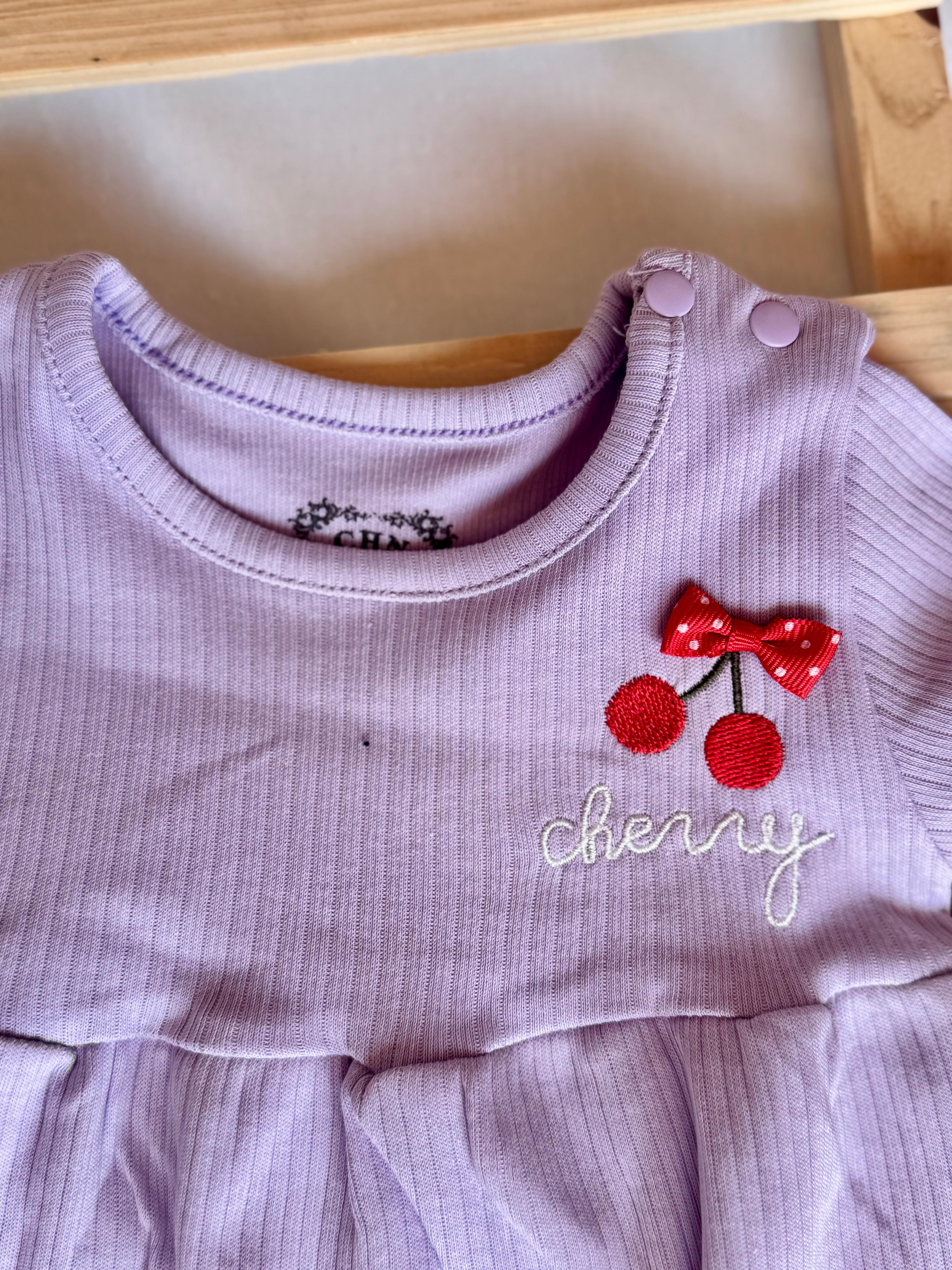 %100 Pamuk Ribana Cherry Nakışlı Yazlık Kız Bebek Elbisesi – Kısa Kollu